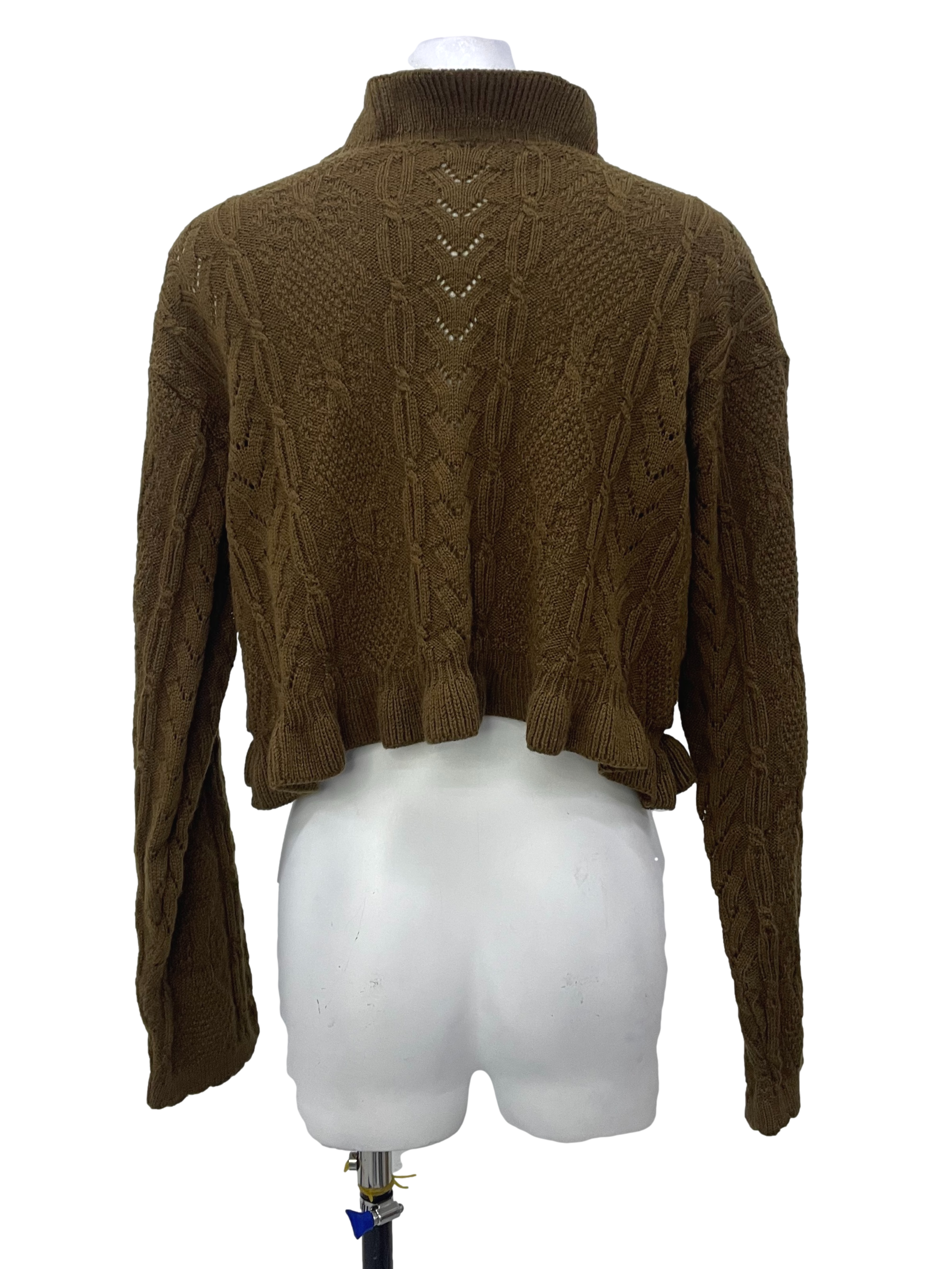 Brown Long Sleeve Crop Knit Cardigan