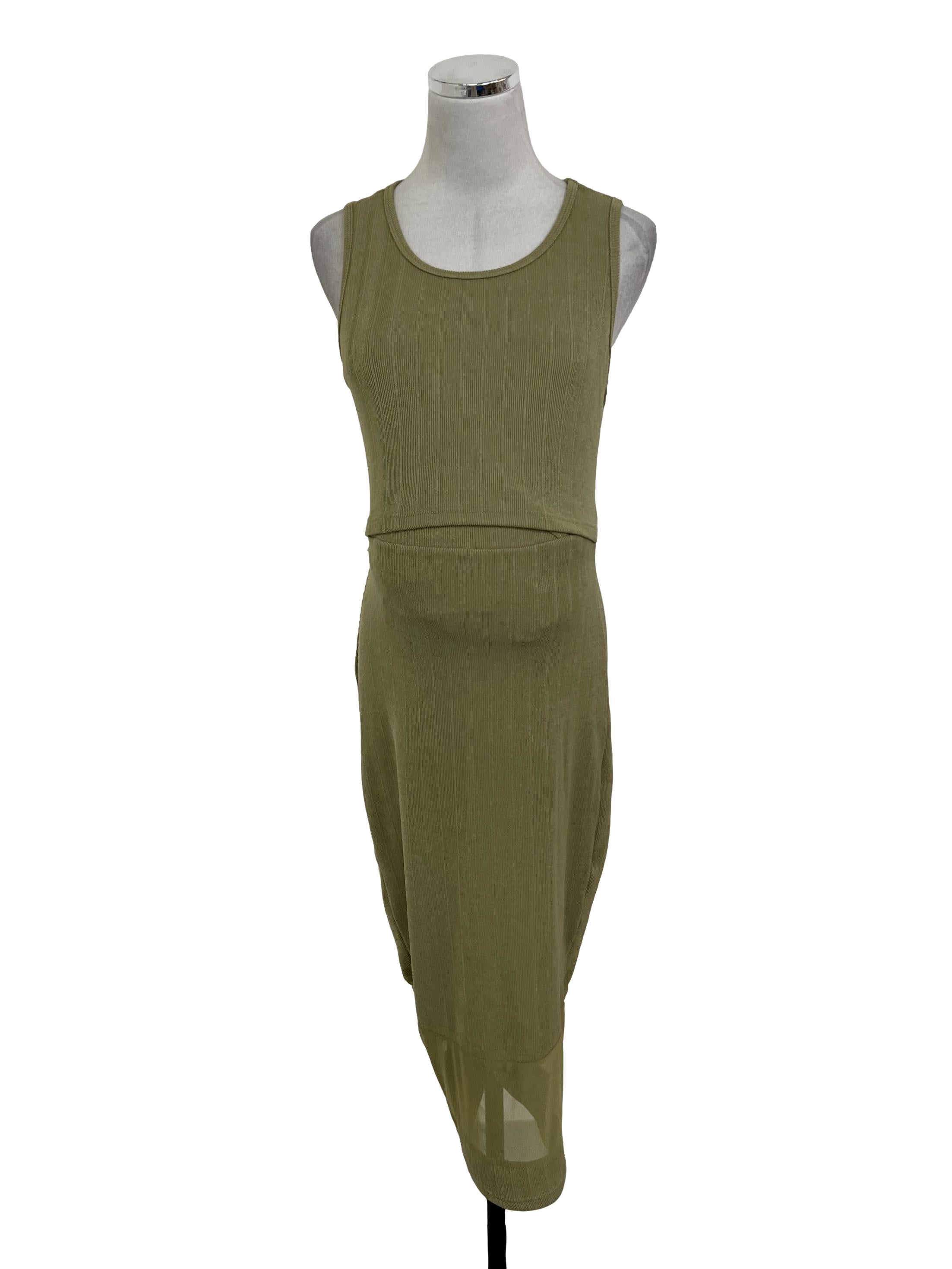 Green Apple Ribbed Sleeveless Long Bodycon Dress