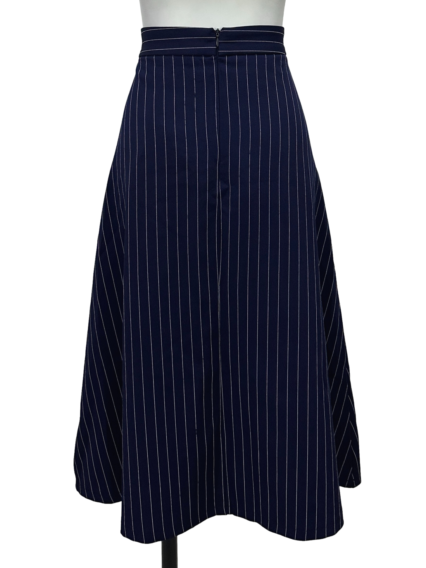 Blue And White Pinstripe Belted Skirt