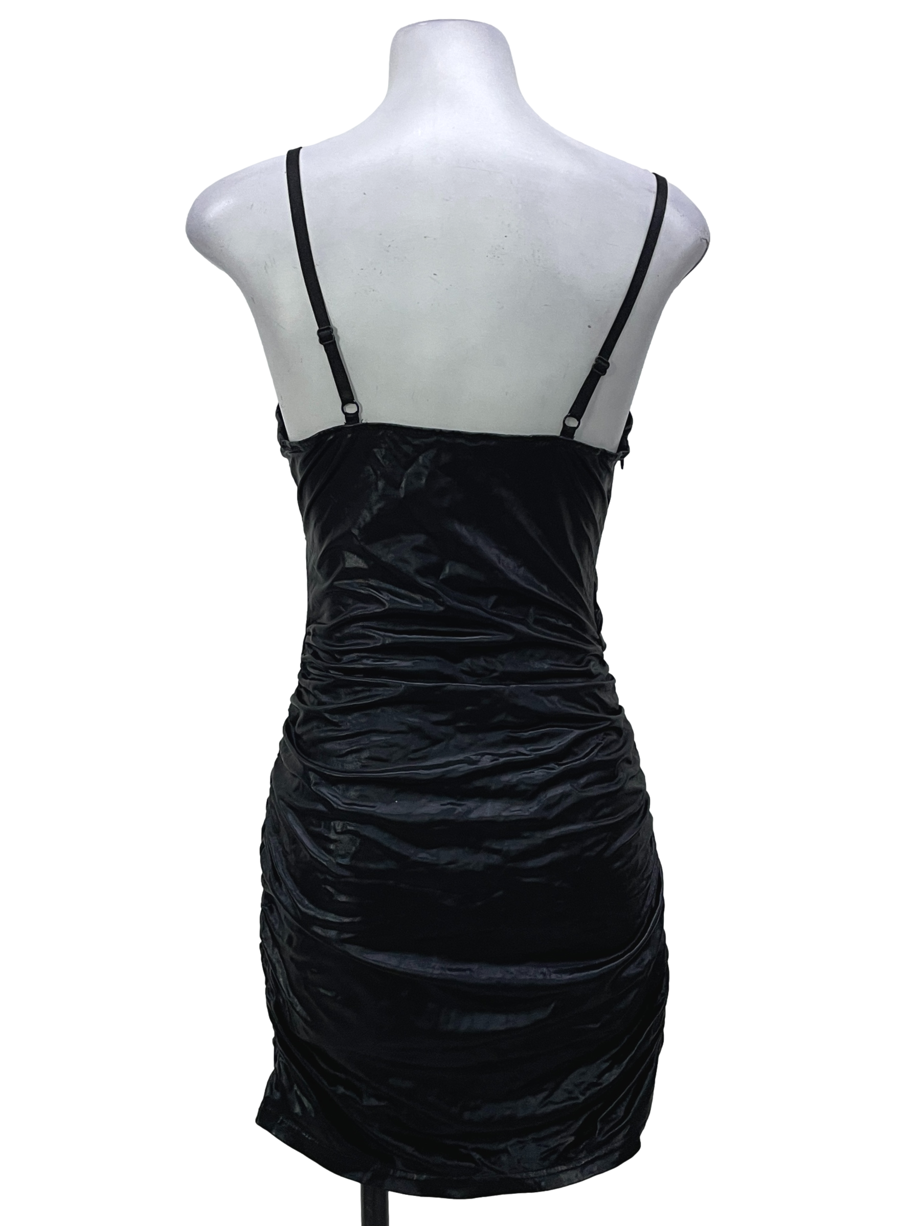 Black Faux Leather Front Cutout Sleeveless Dress