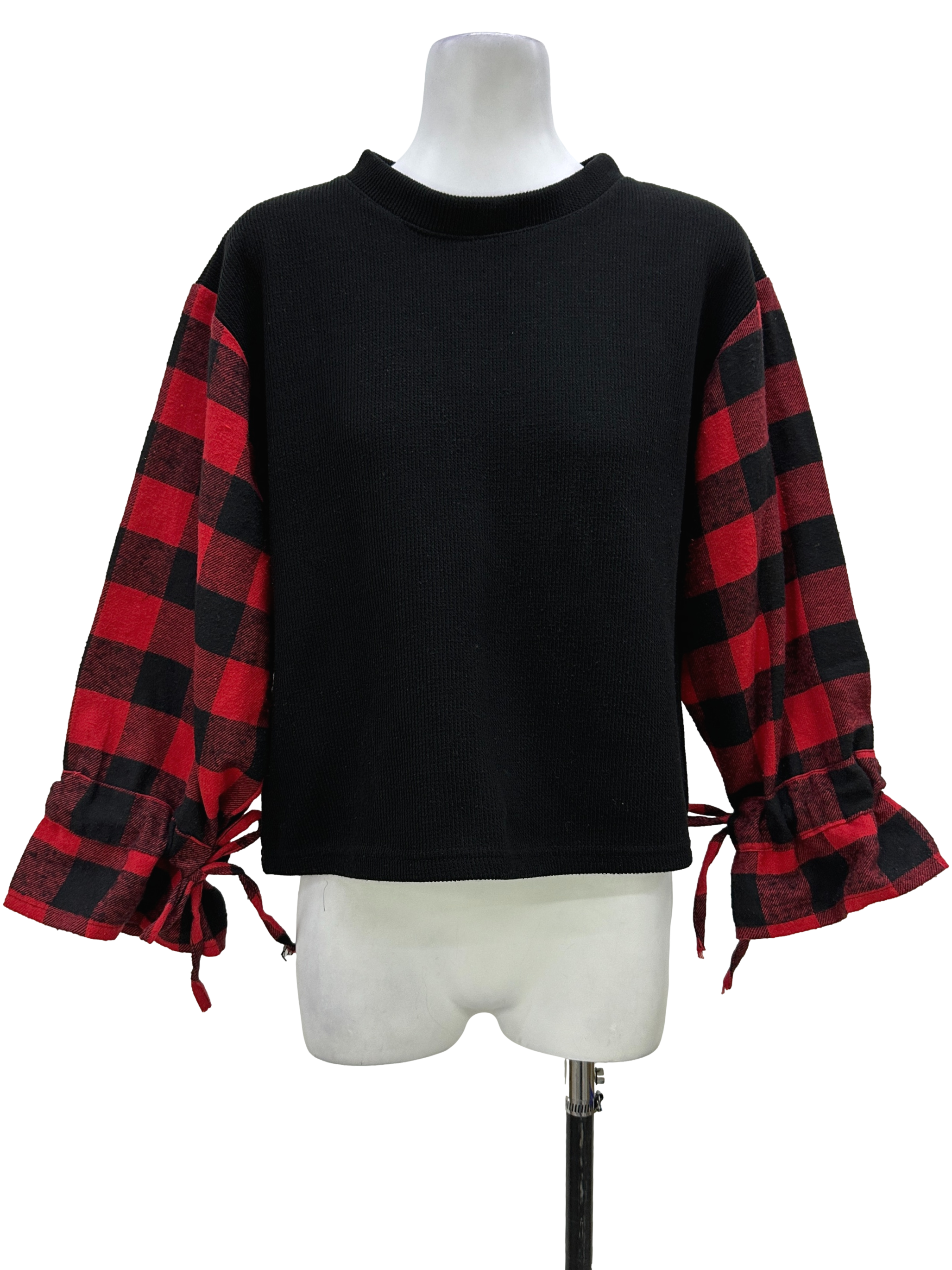 Black And Red Flannel Sleeve Sweater