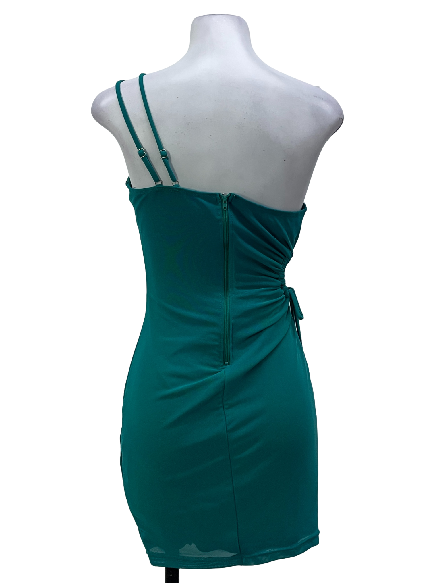 Ocean Green Gathered Side Cutout One Shoulder Dress