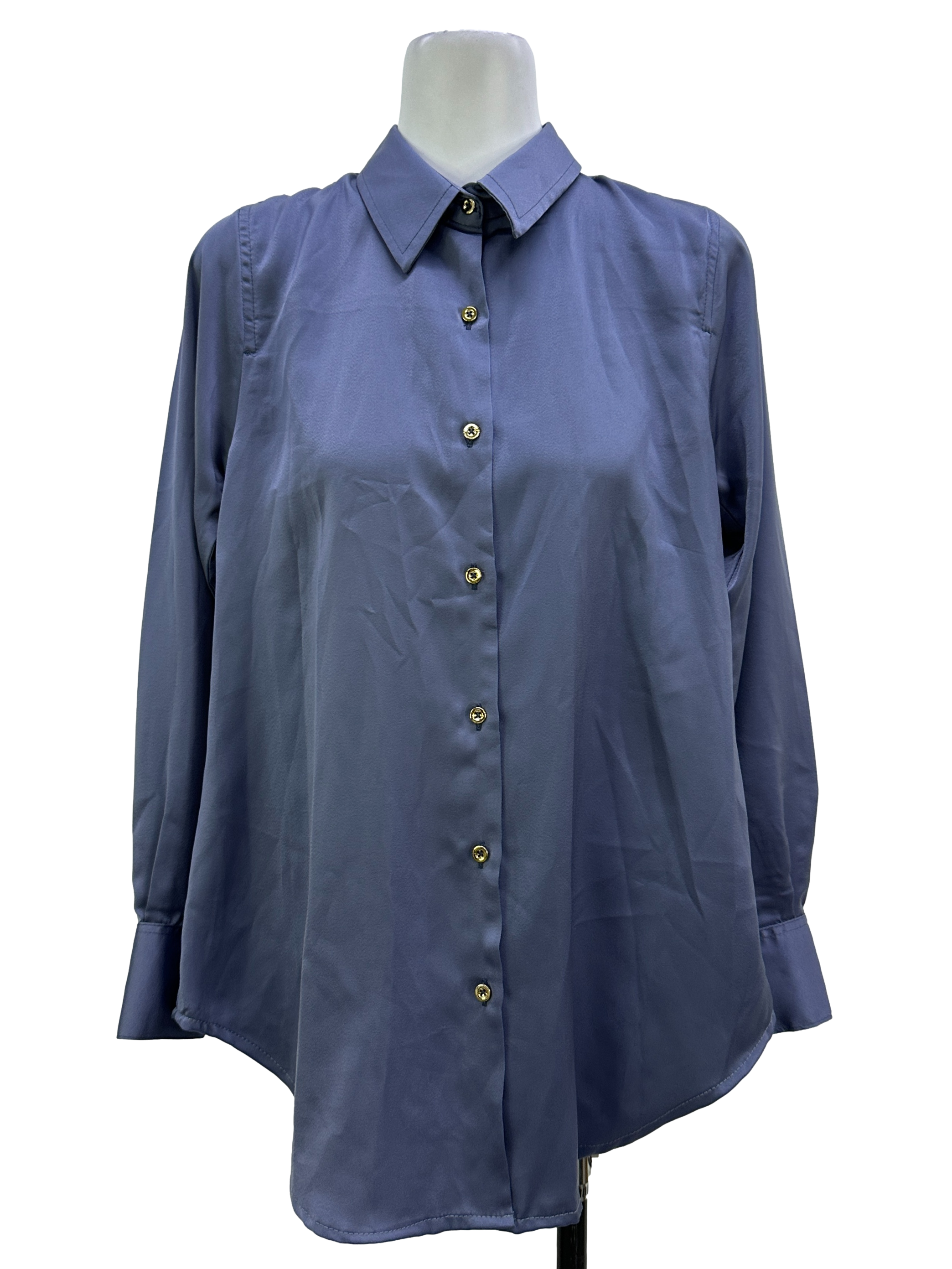 Blue Satin Button Up Blouse