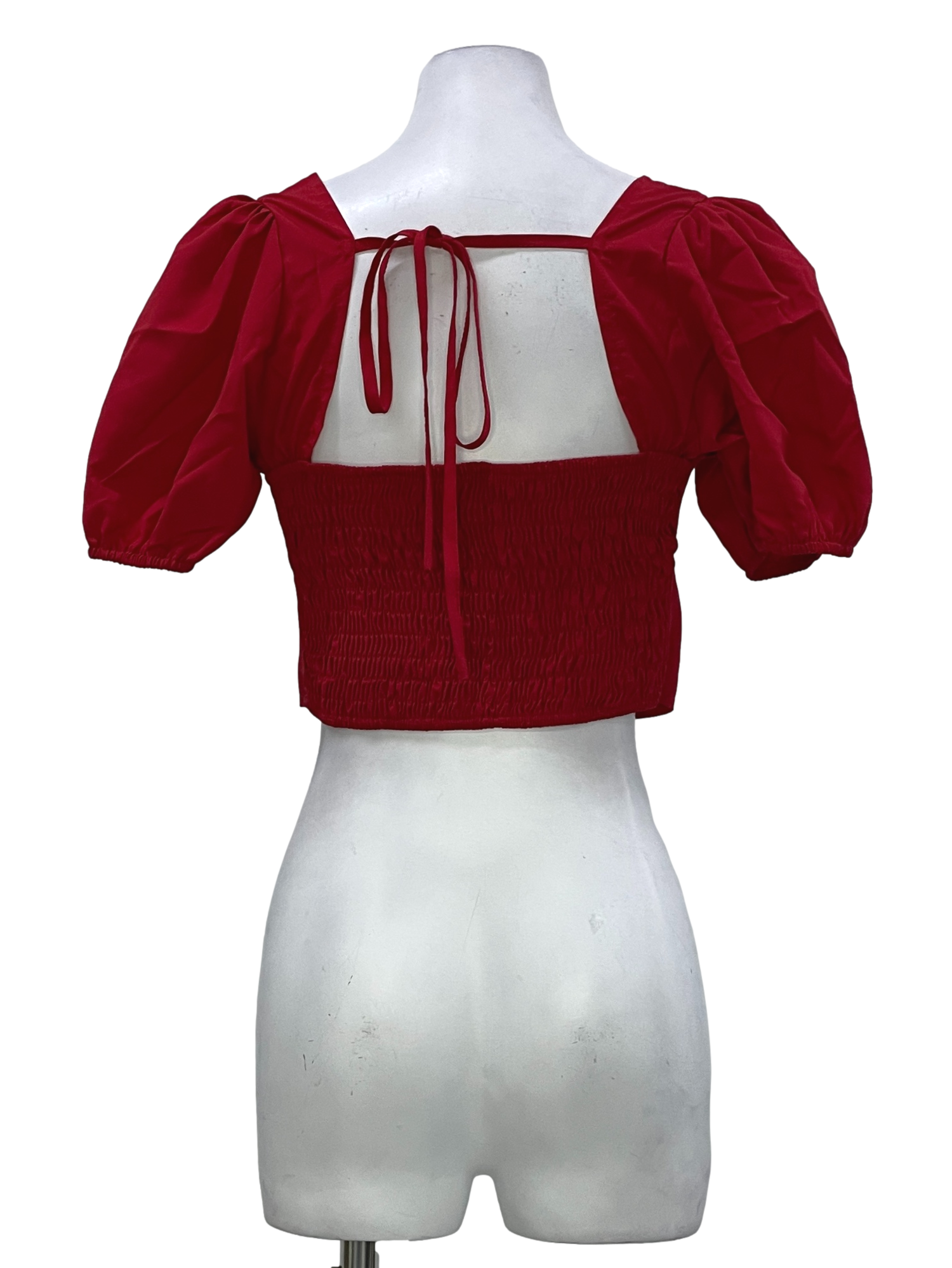 Scarlet Red Smocked Puff Sleeve Top