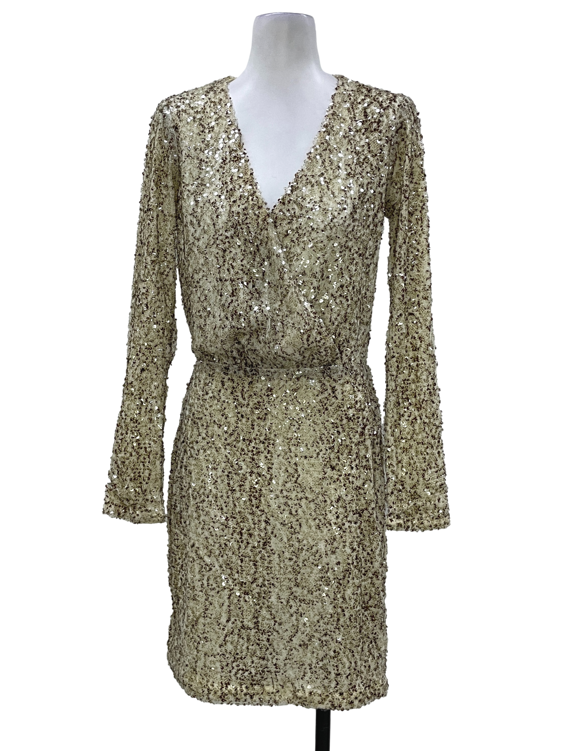 Tortilla Brown Sequin Deep V- Neck Dress