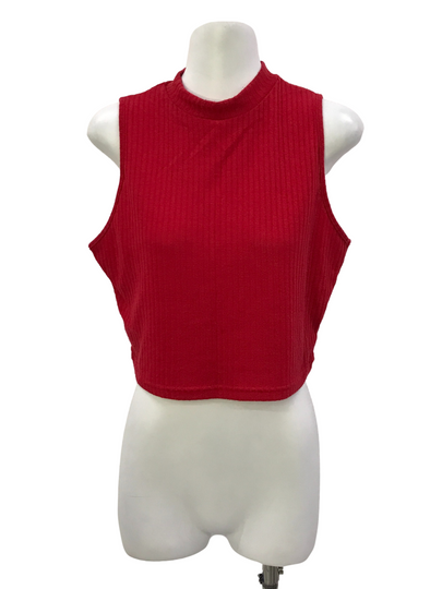 Red Mock Neck Ribbed Top