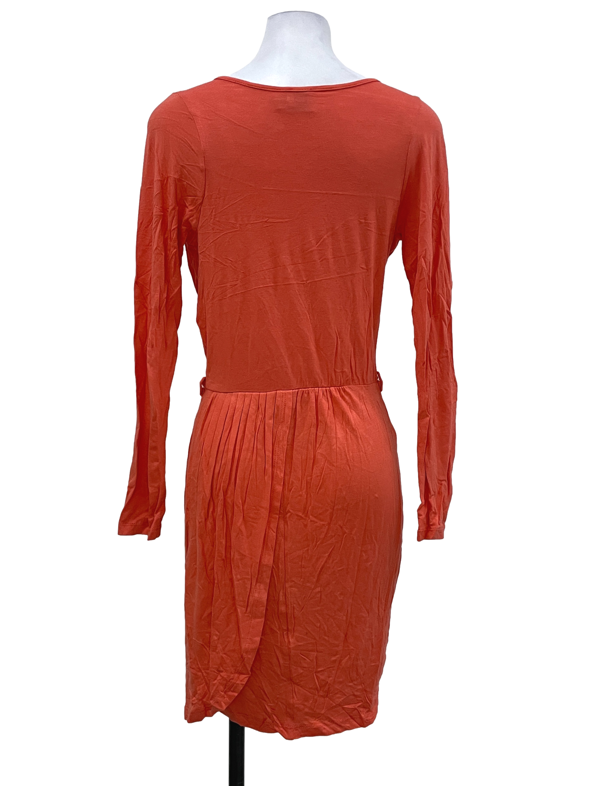 Coral Deep V-Neck Long Sleeve Dress