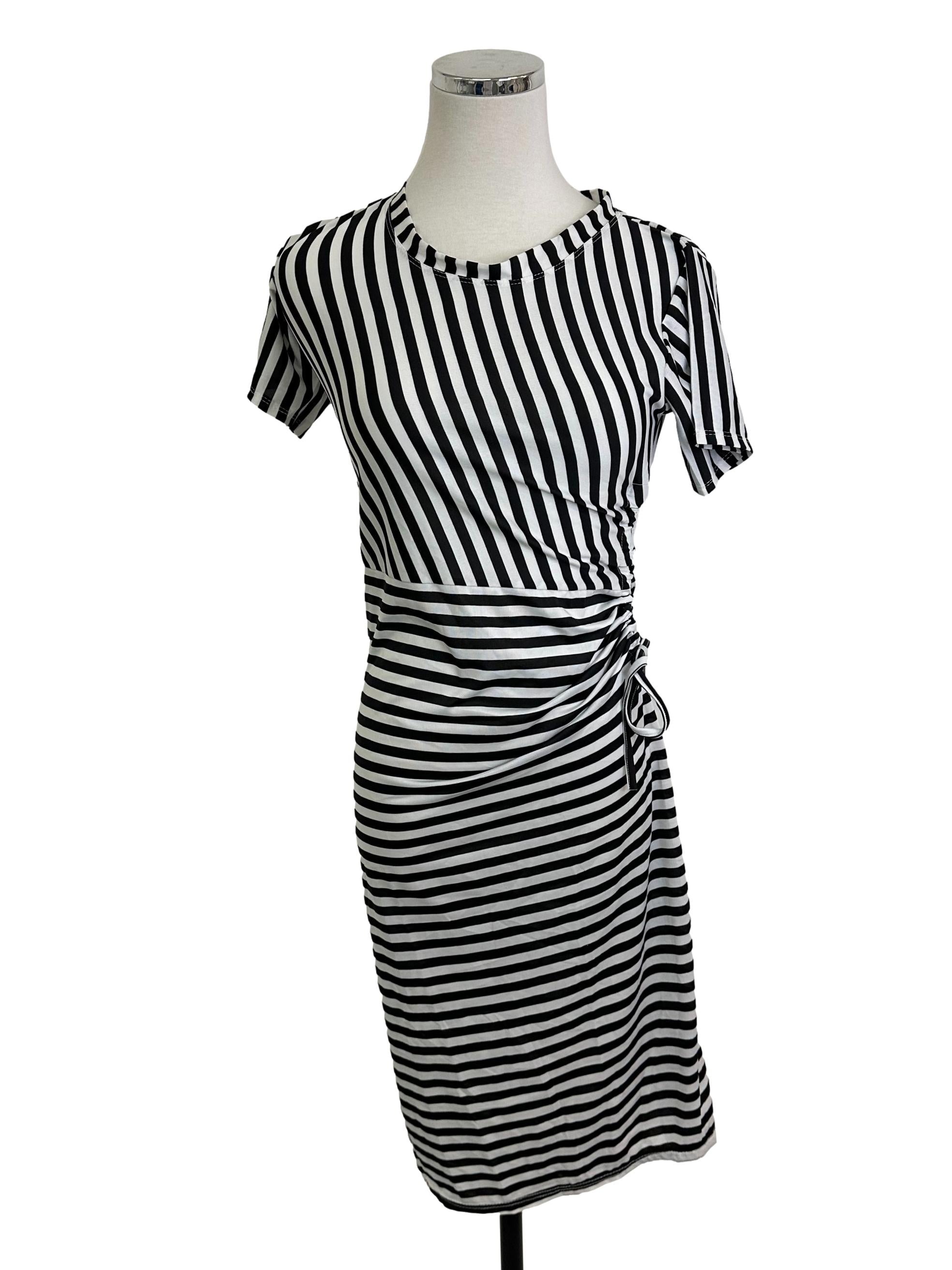 Black White Stripes Dropwaist Dress