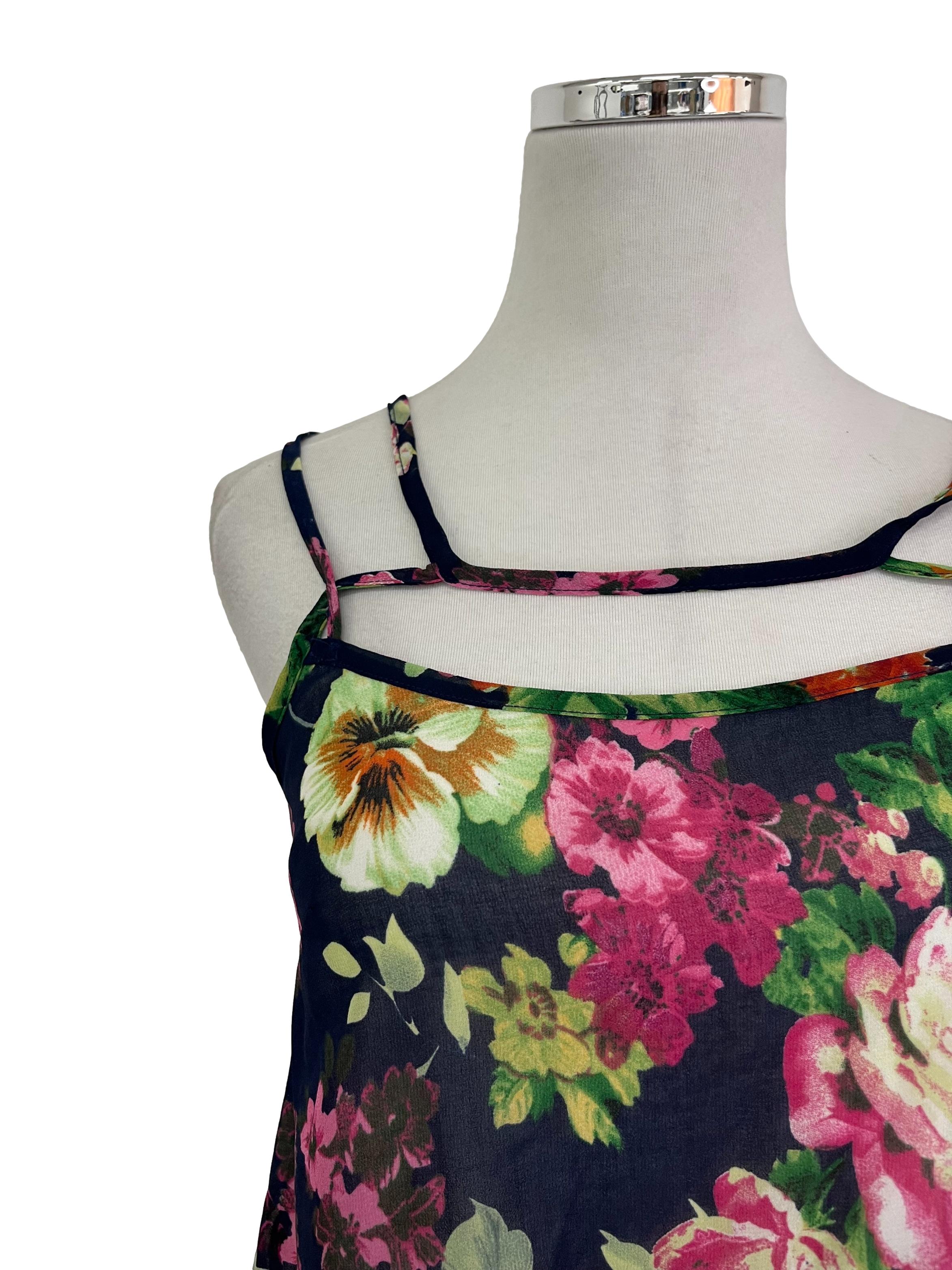 Navy Blue Floral Double Strap Top