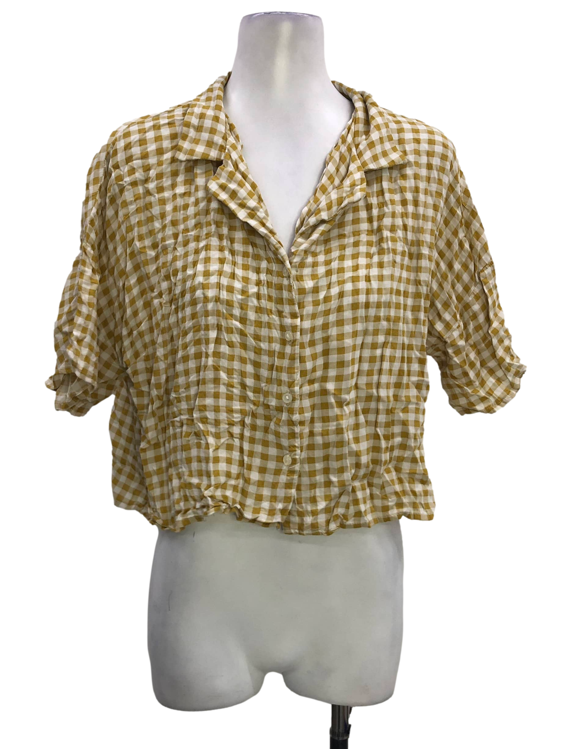 Yellow Checkered Buttoned Top