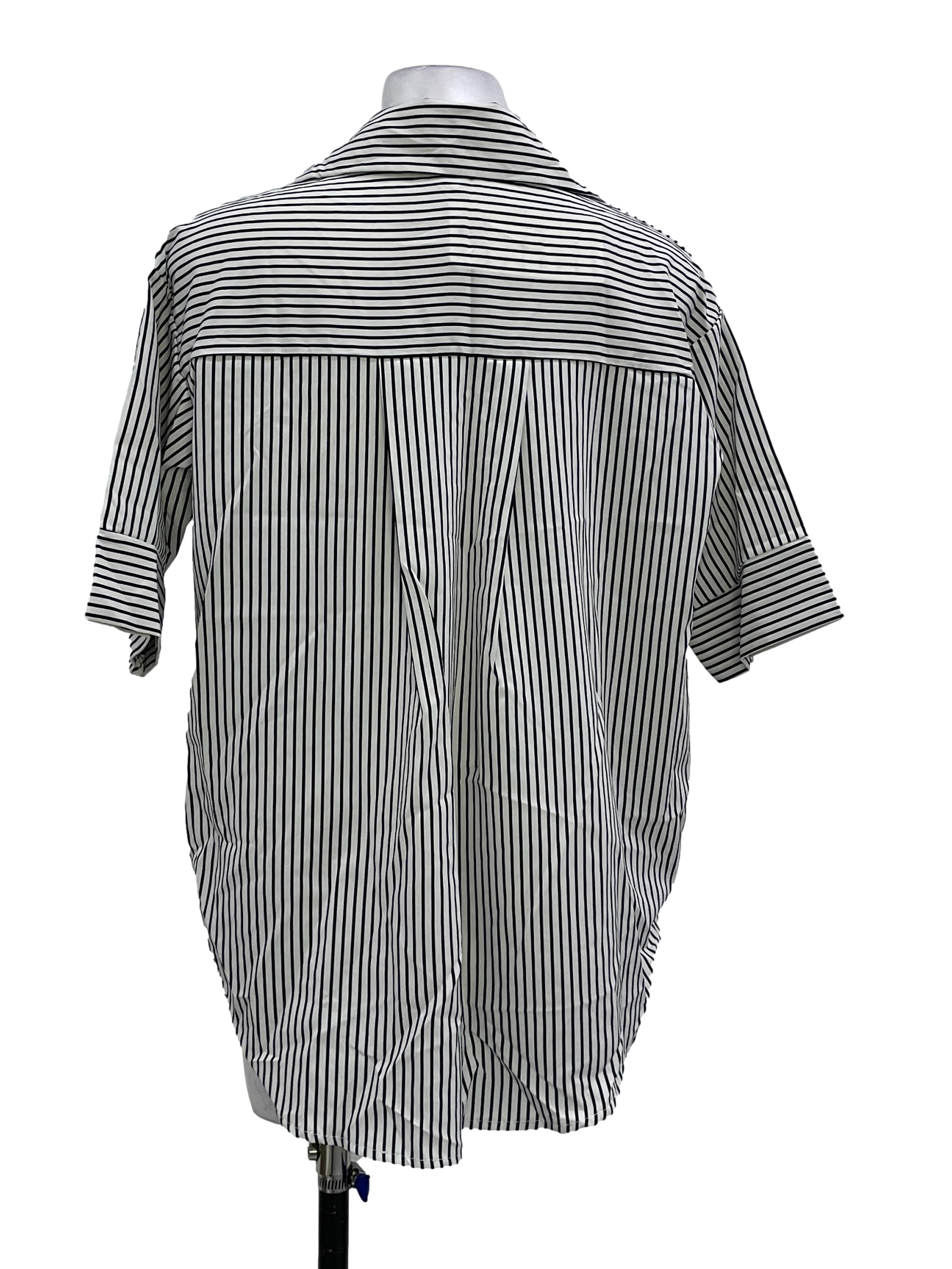 White And Black Stripes 3/4 Sleeve Shirt Blouse