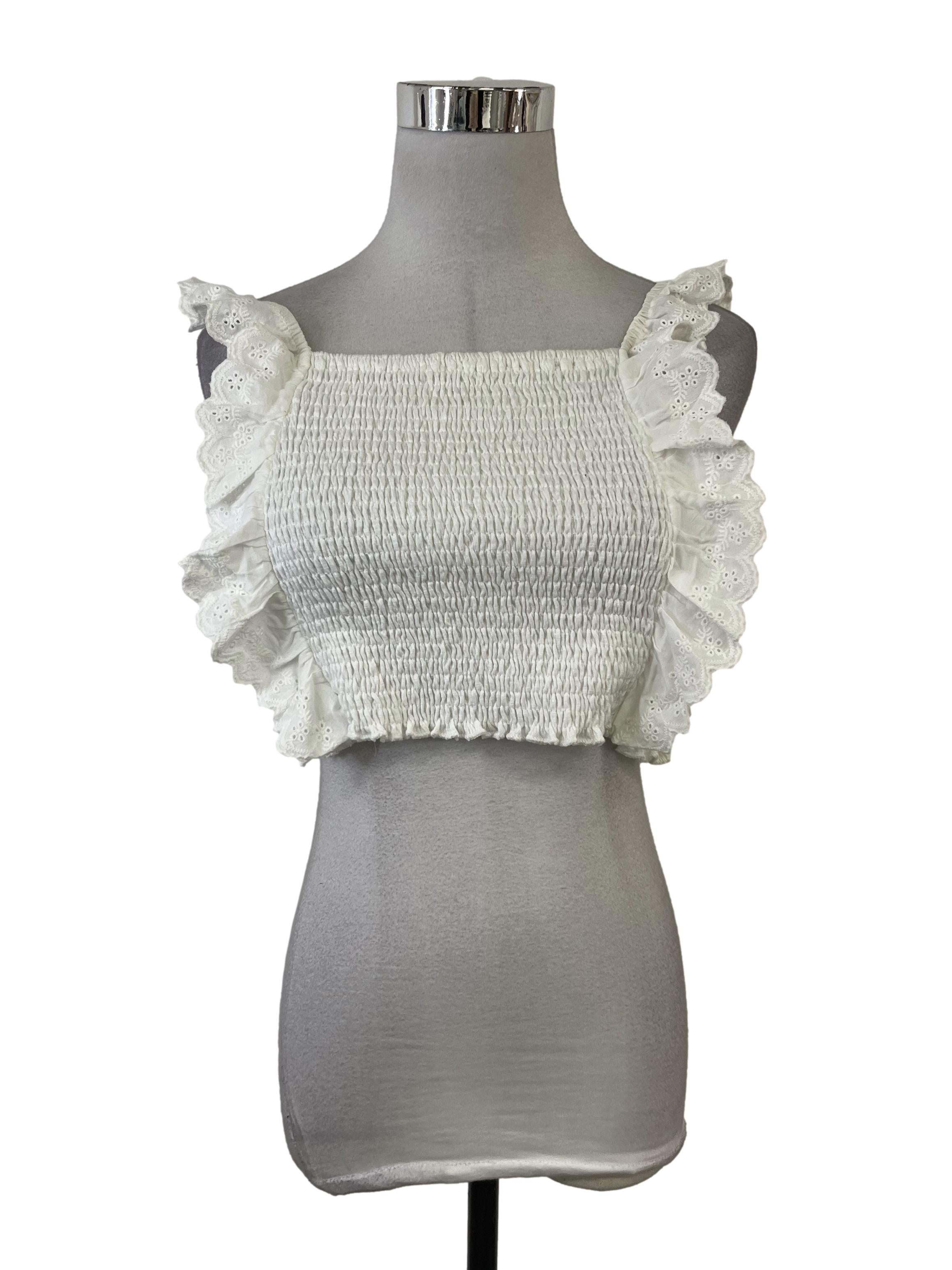 Daisy White Ruched Flutter Top