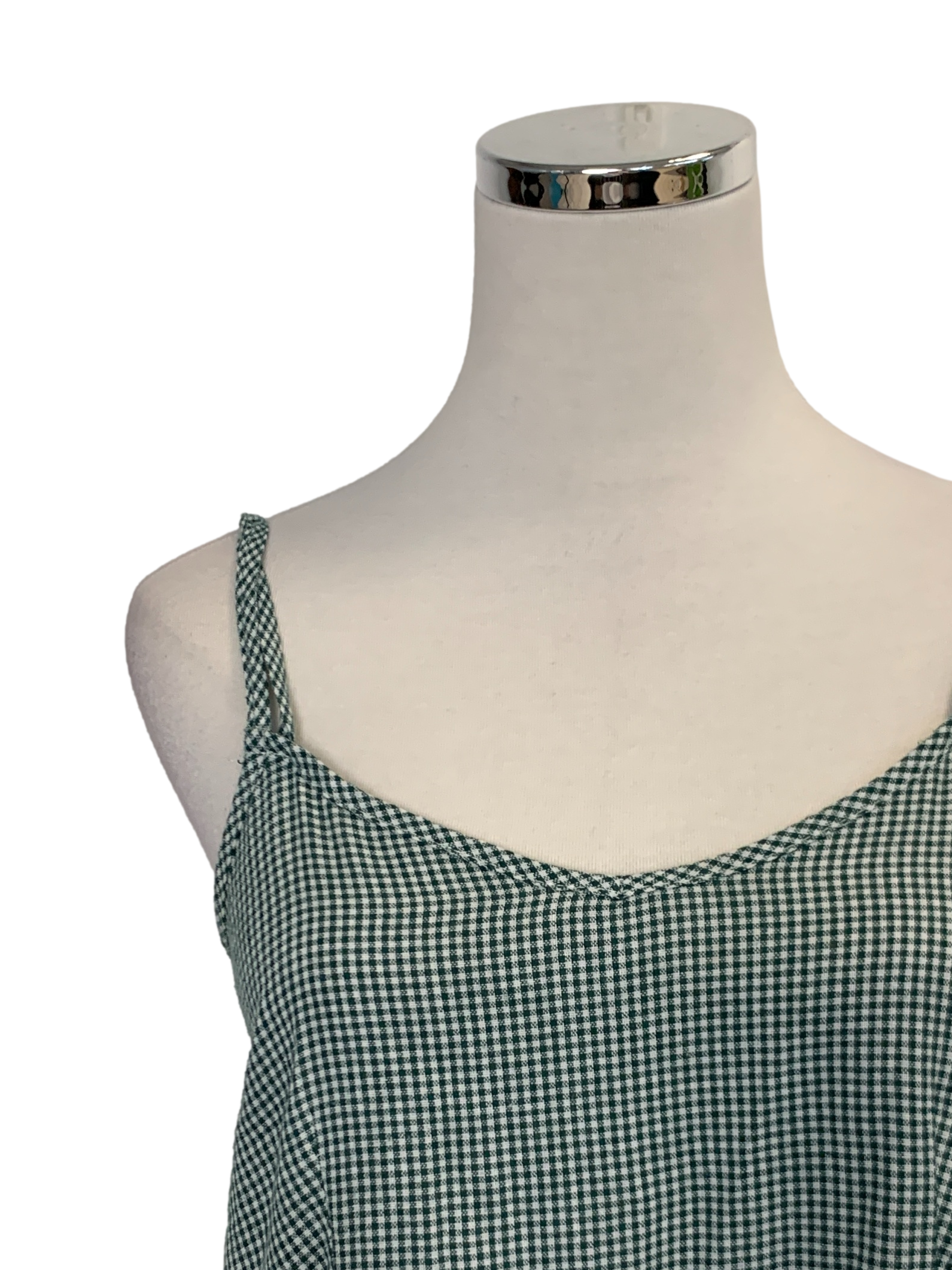 Green and White Gingham Sleeveless Dress