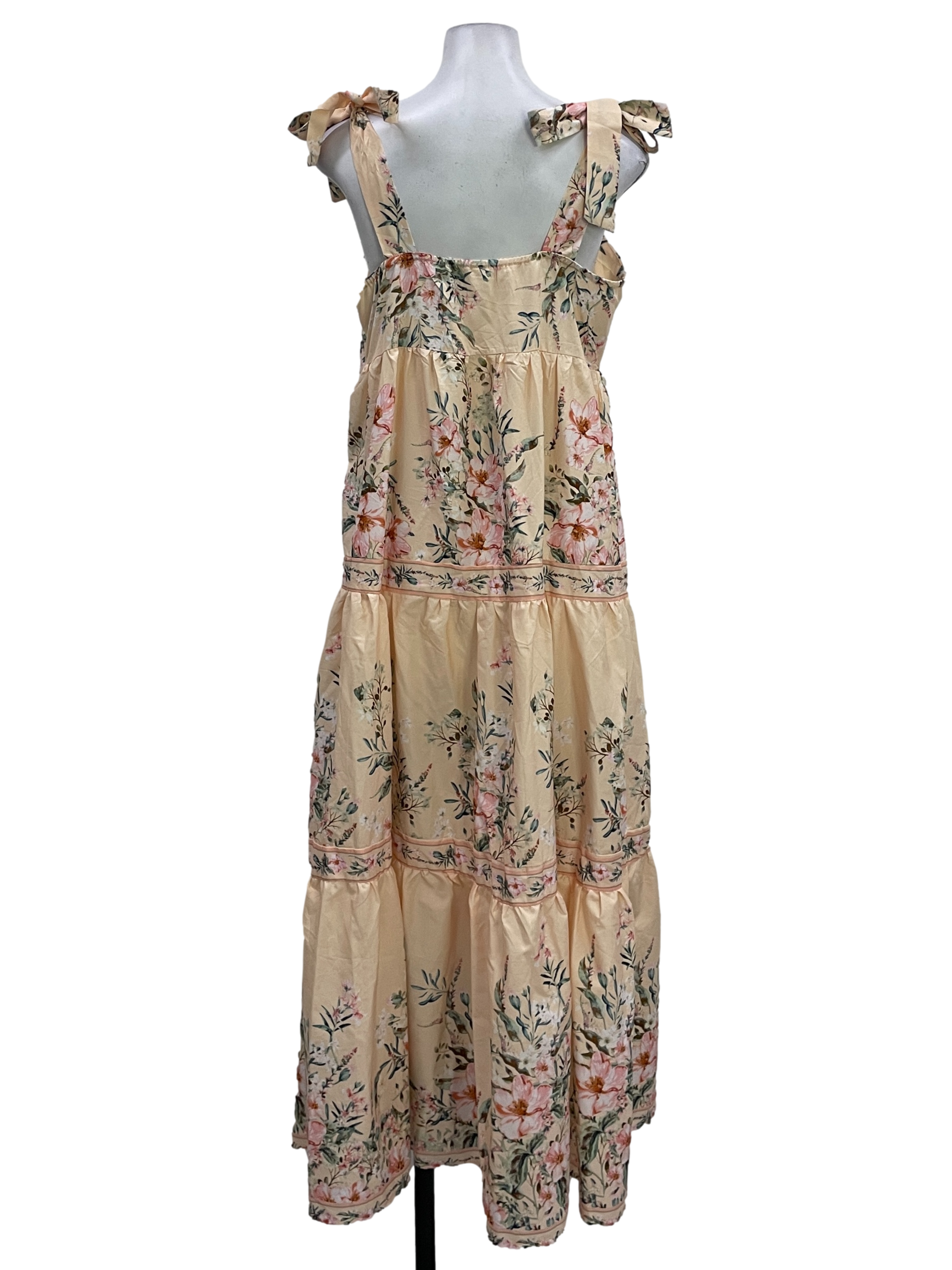 Peach Floral Square Neck Sleeveless Dress