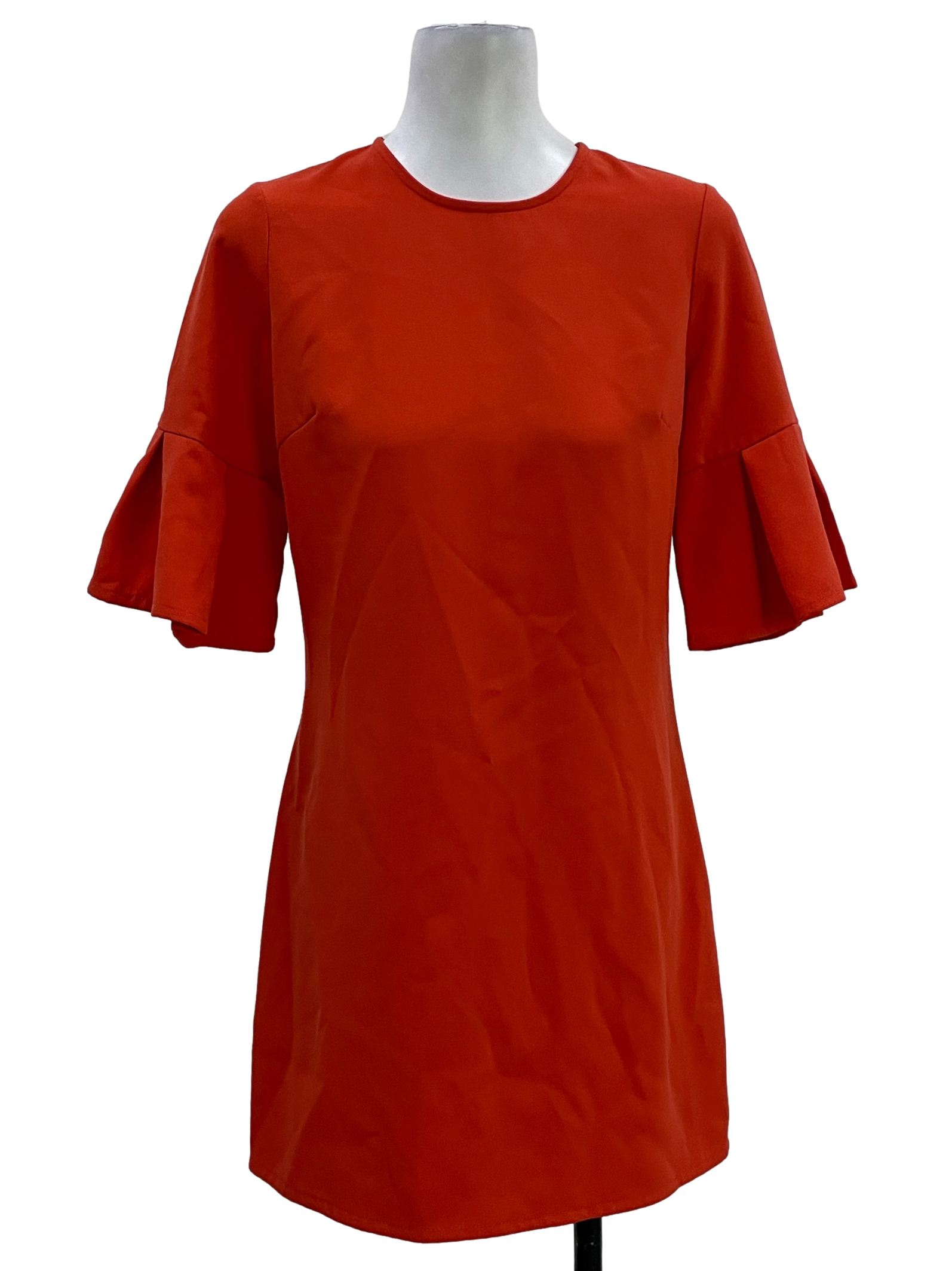 Fire Orange Pleated 3/4 Sleeve Dress