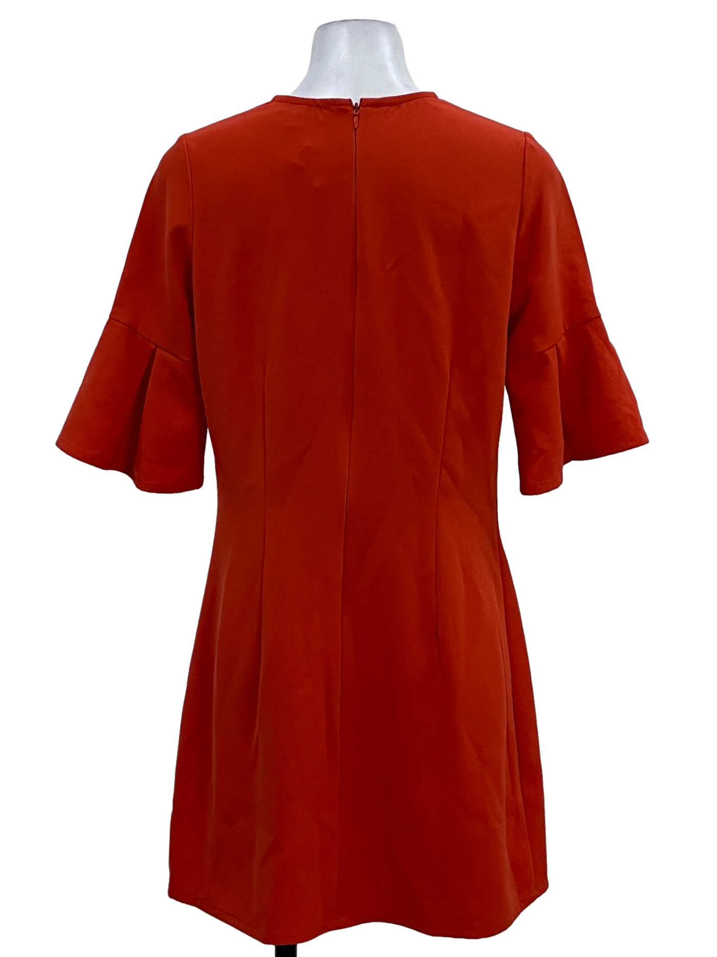 Fire Orange Pleated 3/4 Sleeve Dress