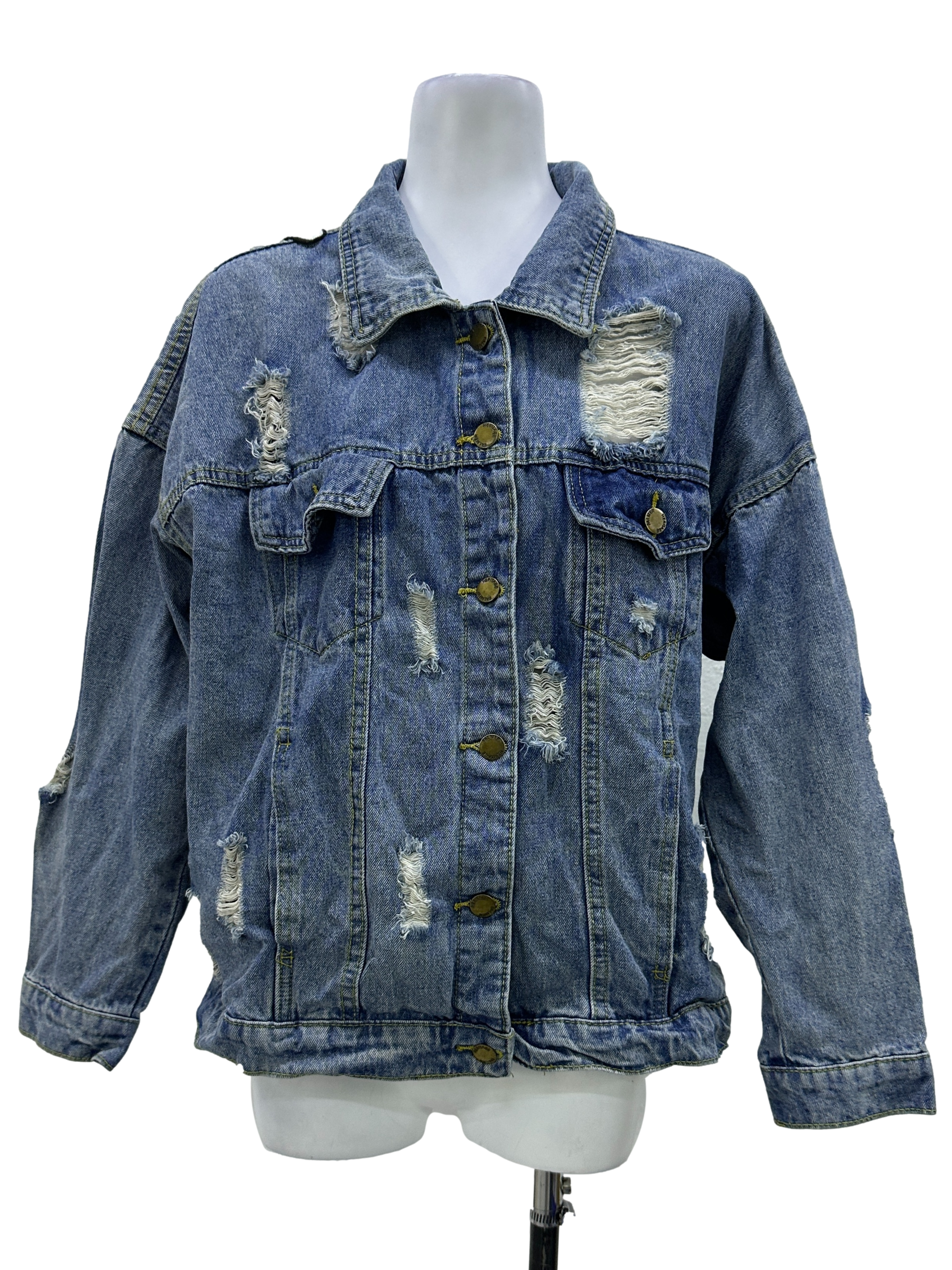 Distressed Studded Blue Jean Jacket