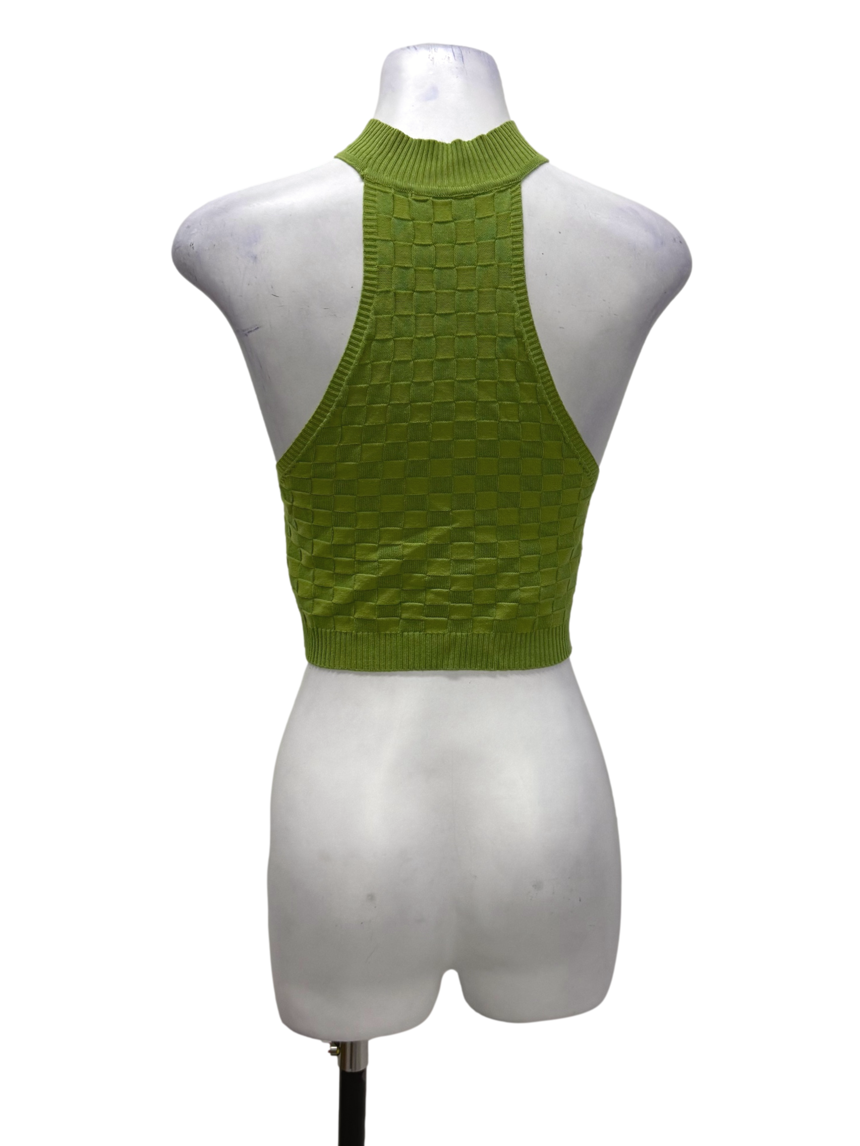 Assorted Brand Pickle Green Checkered Halter Top | REFASH