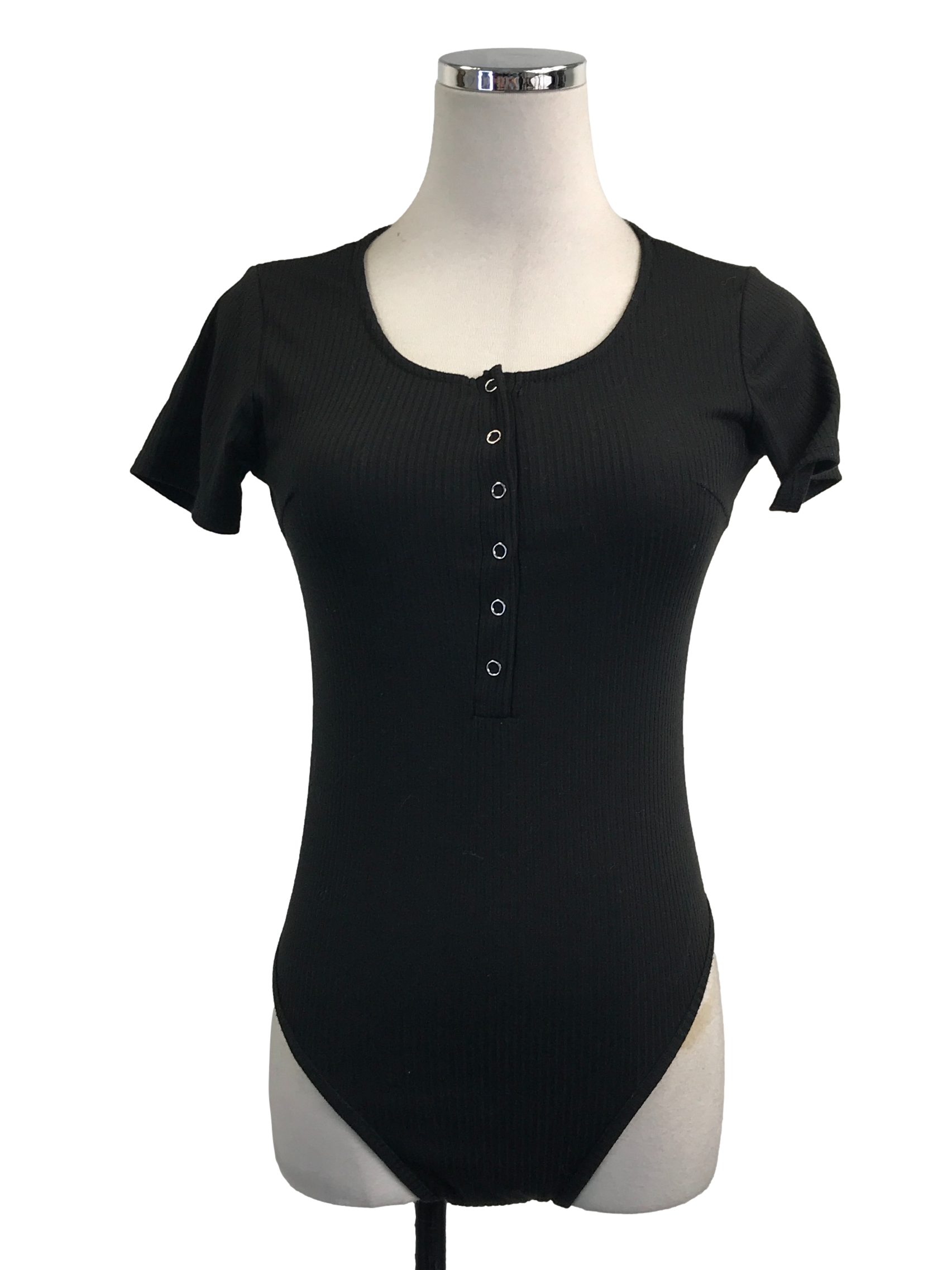 Jet Black Ribbed Short Sleeve Bodysuit