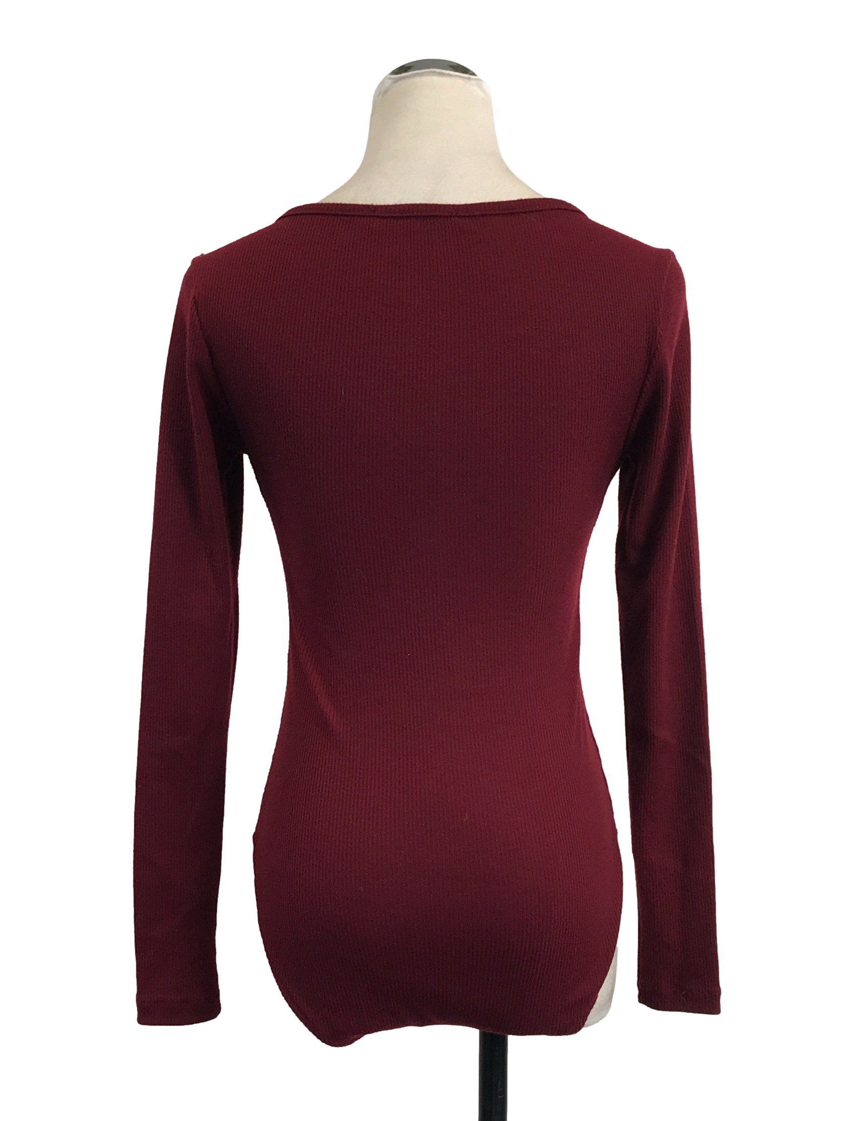 Dark Red Ribbed Long Sleeve Bodysuit