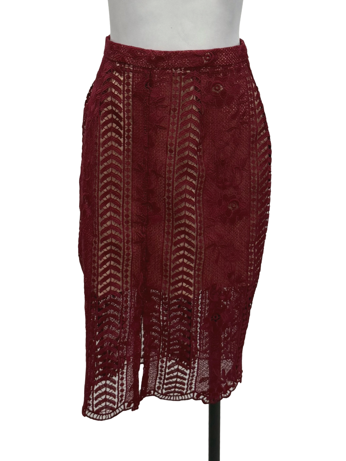 Love Bonito  Maroon Red Emvroidery Skirt | REFASH