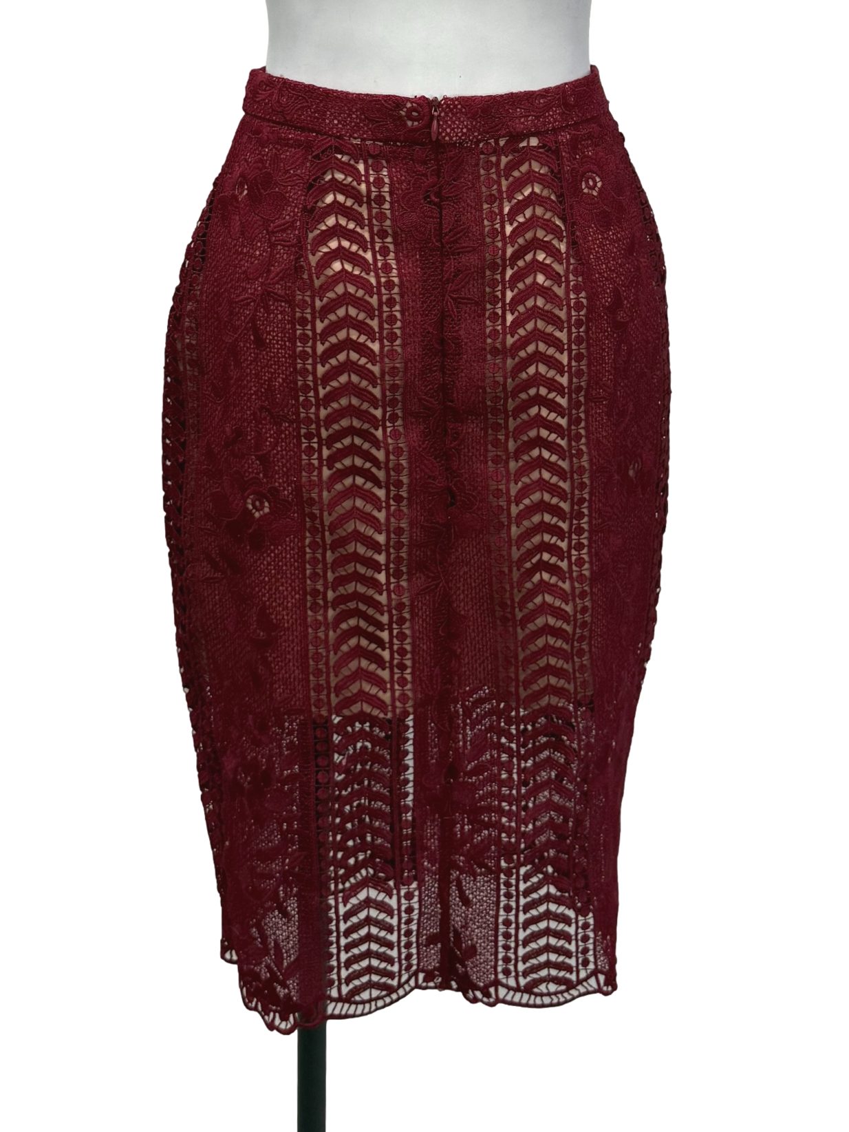 Love Bonito  Maroon Red Emvroidery Skirt | REFASH