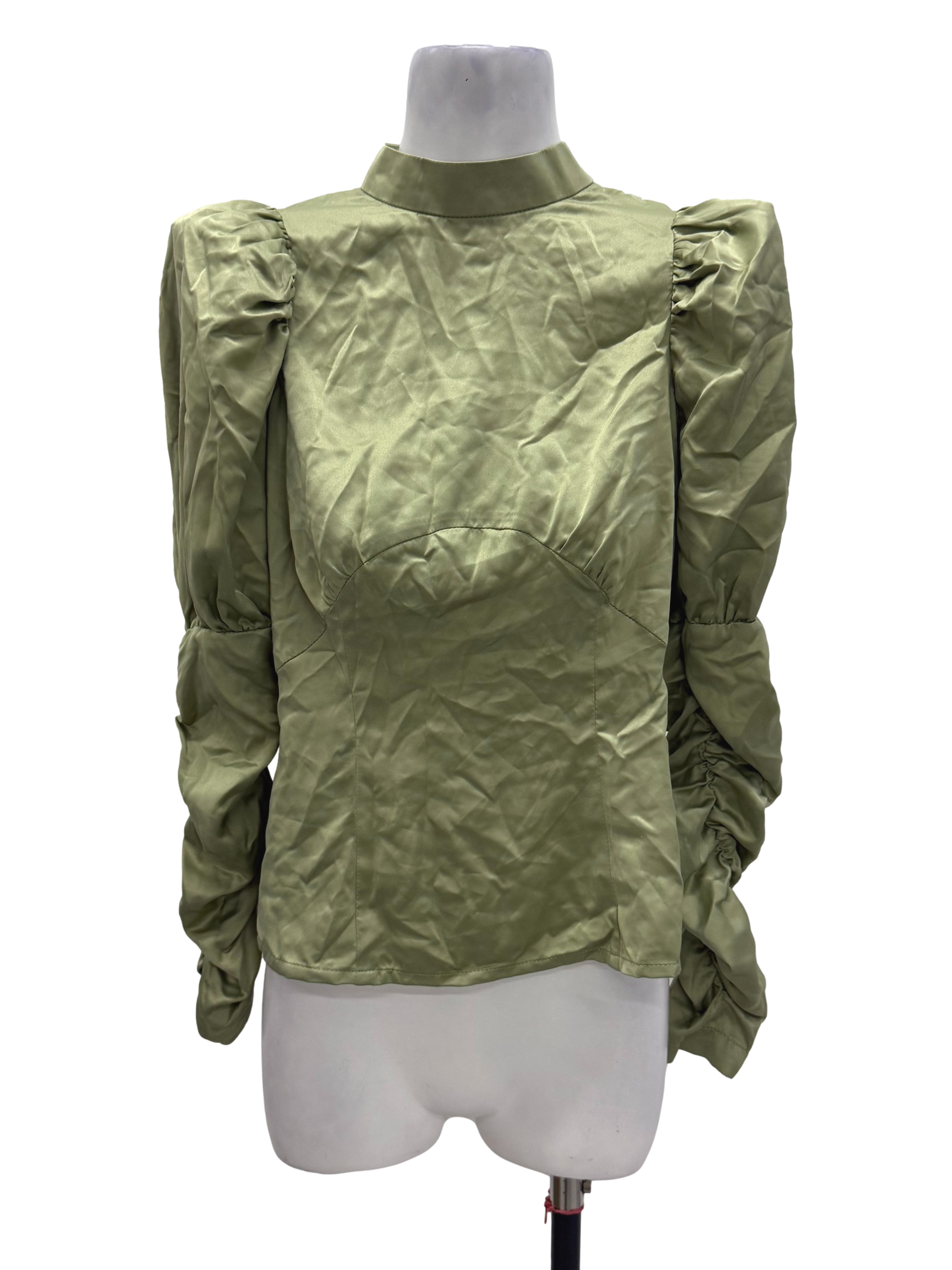 Brenda Kuoh x MONJESS Sage Green Peplum Ruched Bouse | REFASH