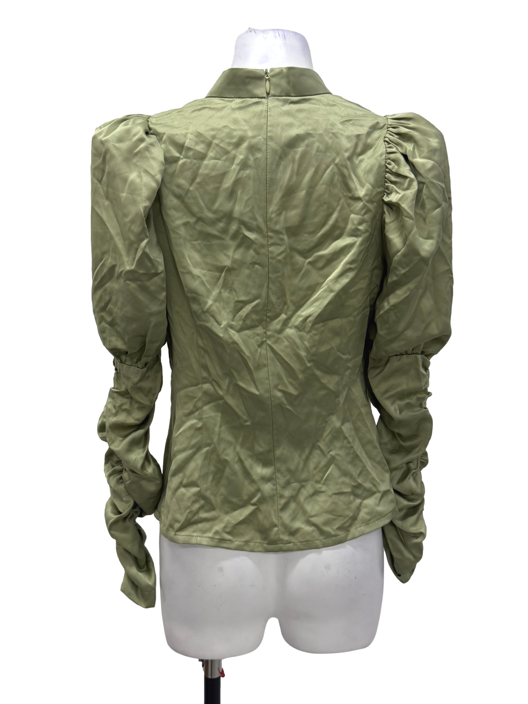 Brenda Kuoh x MONJESS Sage Green Peplum Ruched Bouse | REFASH