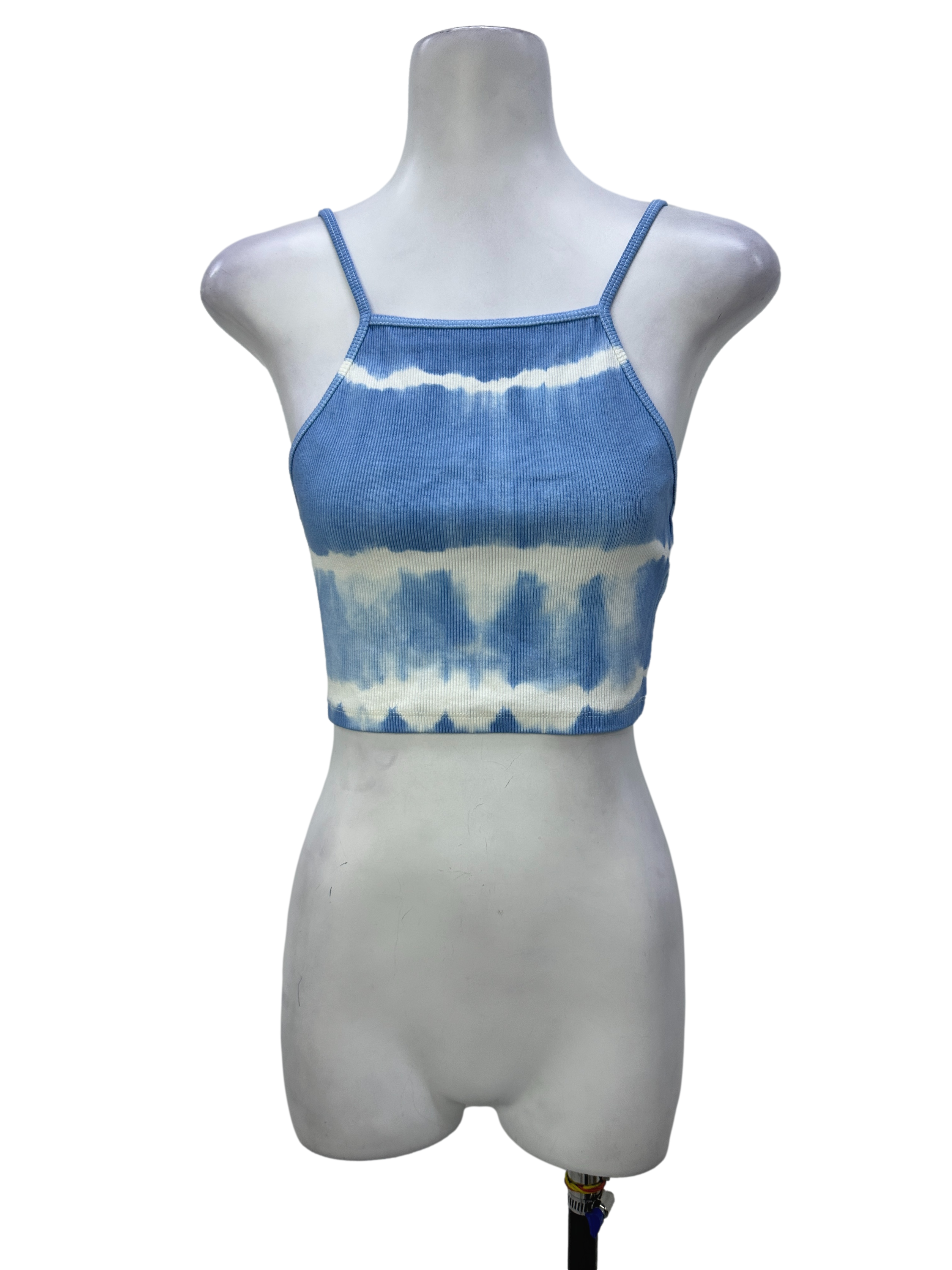 Blue & White Tie Dye Halter Crop Top