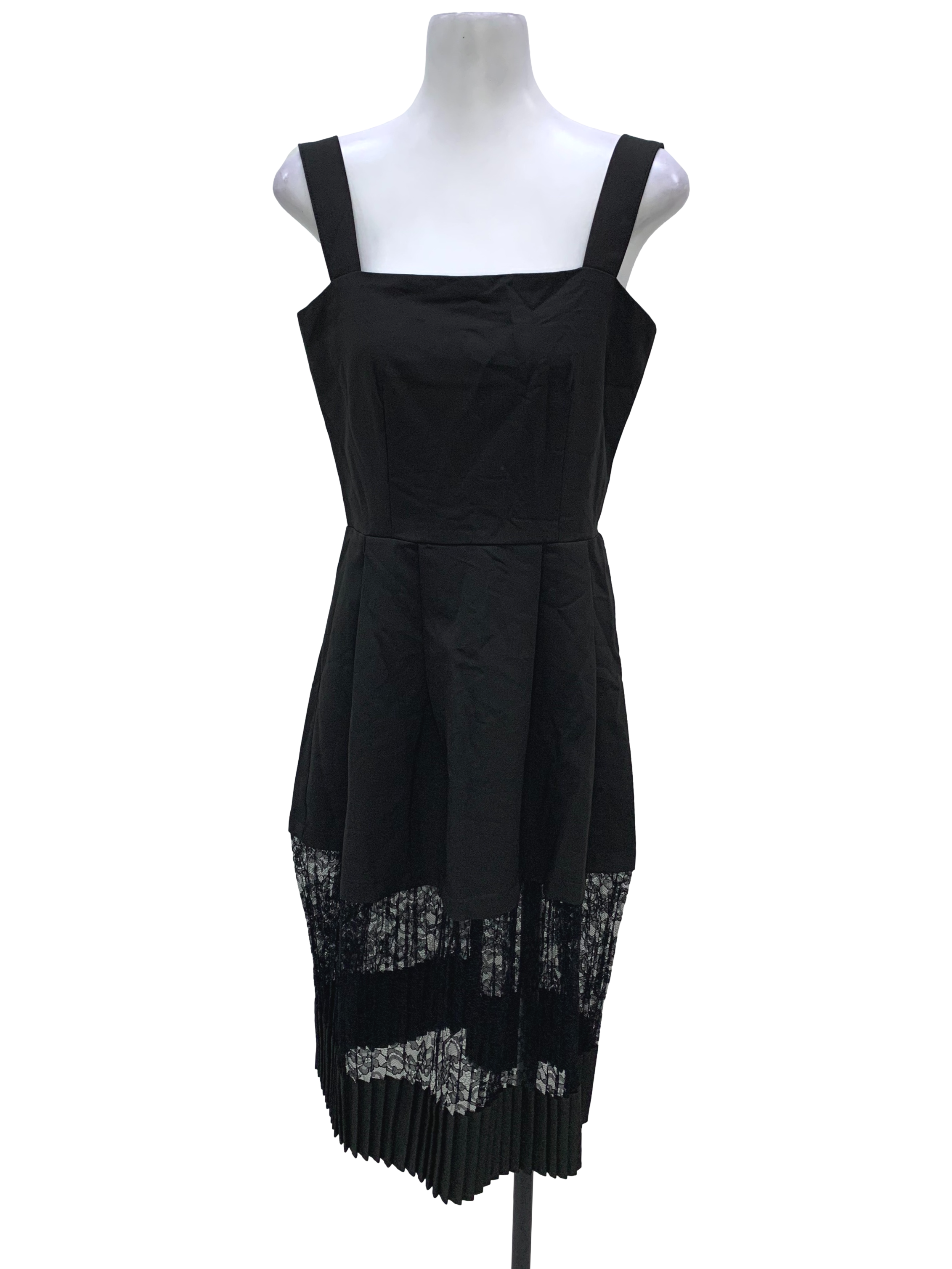 Black Strap Pleated Lace Dress