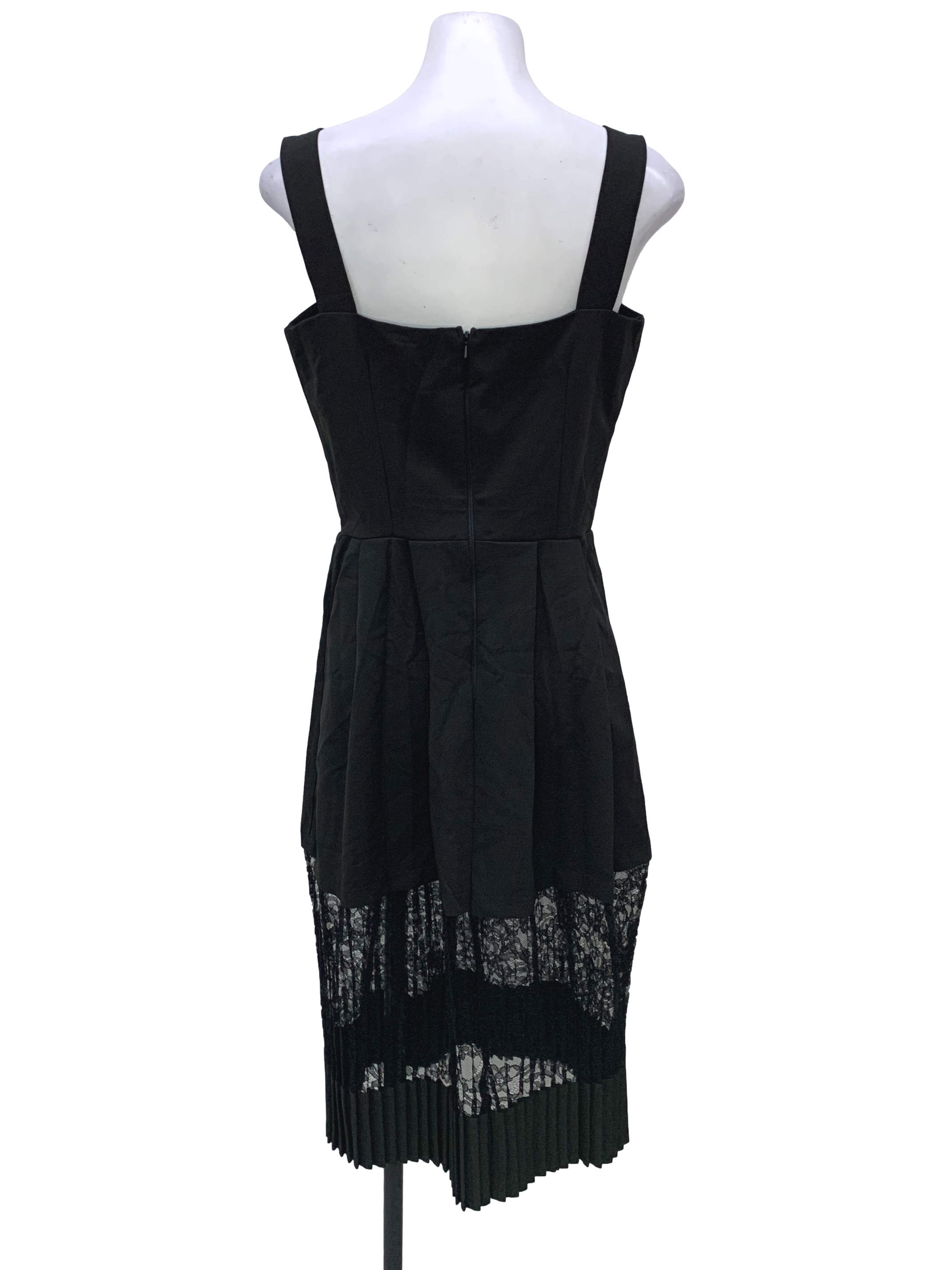 Black Strap Pleated Lace Dress