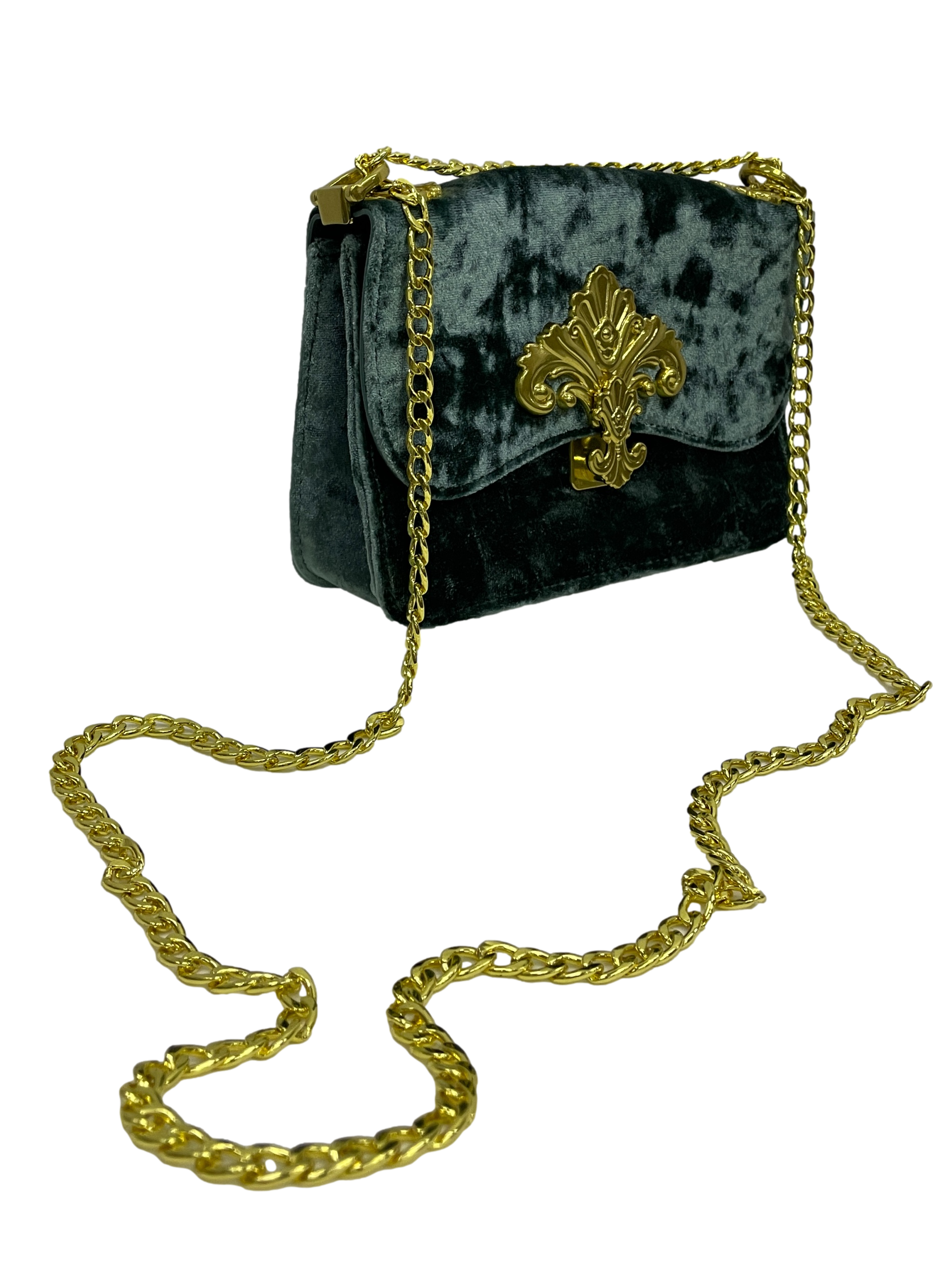 Spruce Green Velvet Chain Bag