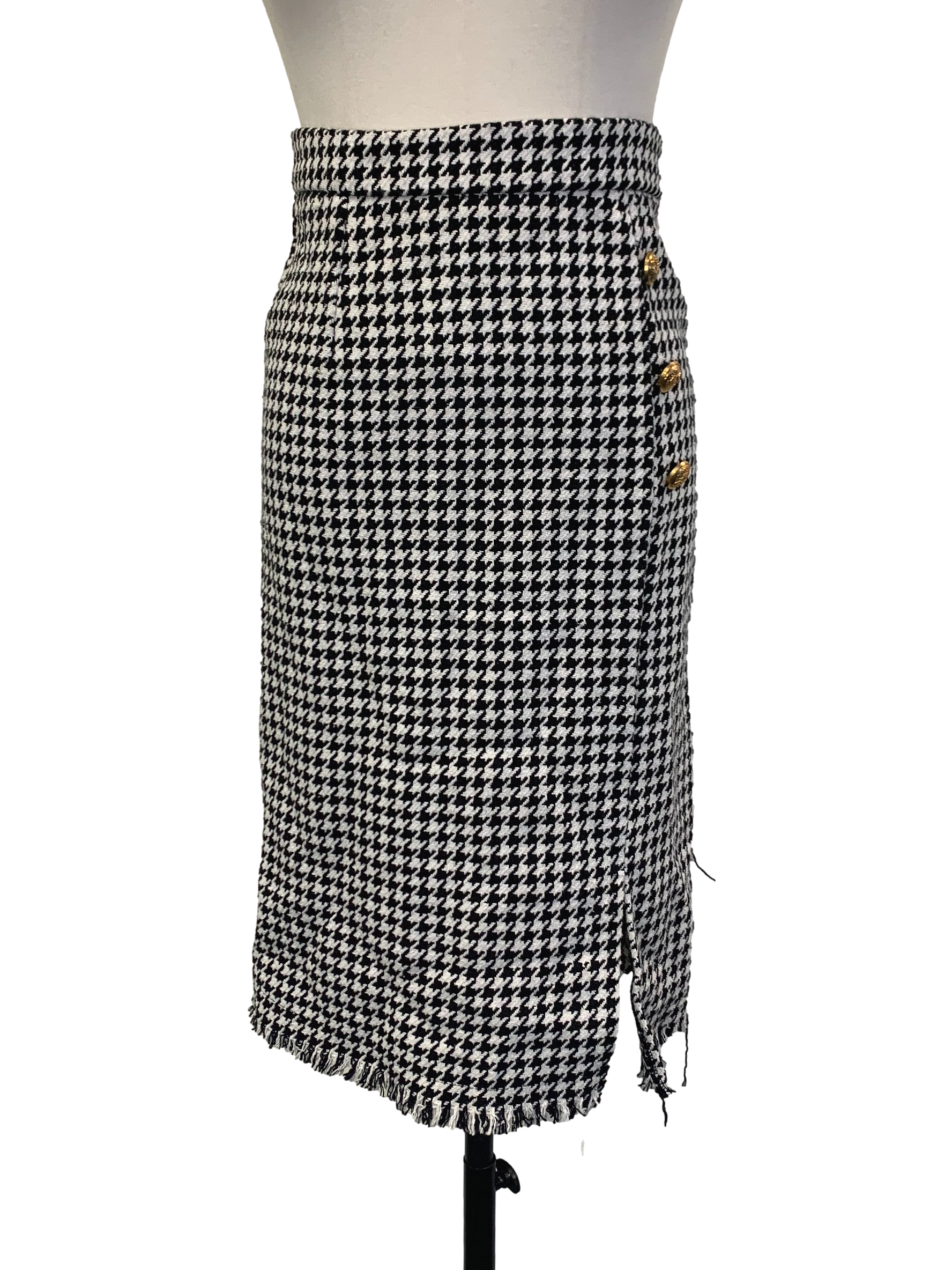 Black White Houndstooth Slit Skirt