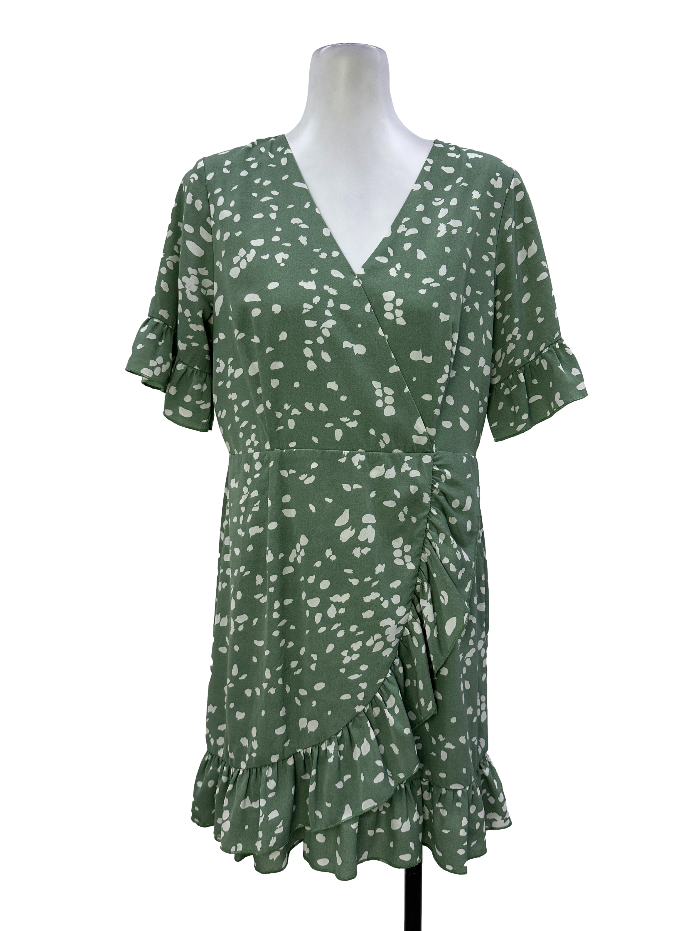 Sage Green & White Dot Ruffle Dress