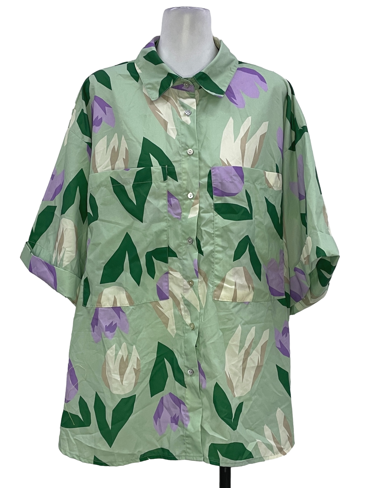 Pastel Green Pattern Short Sleeve Shirt