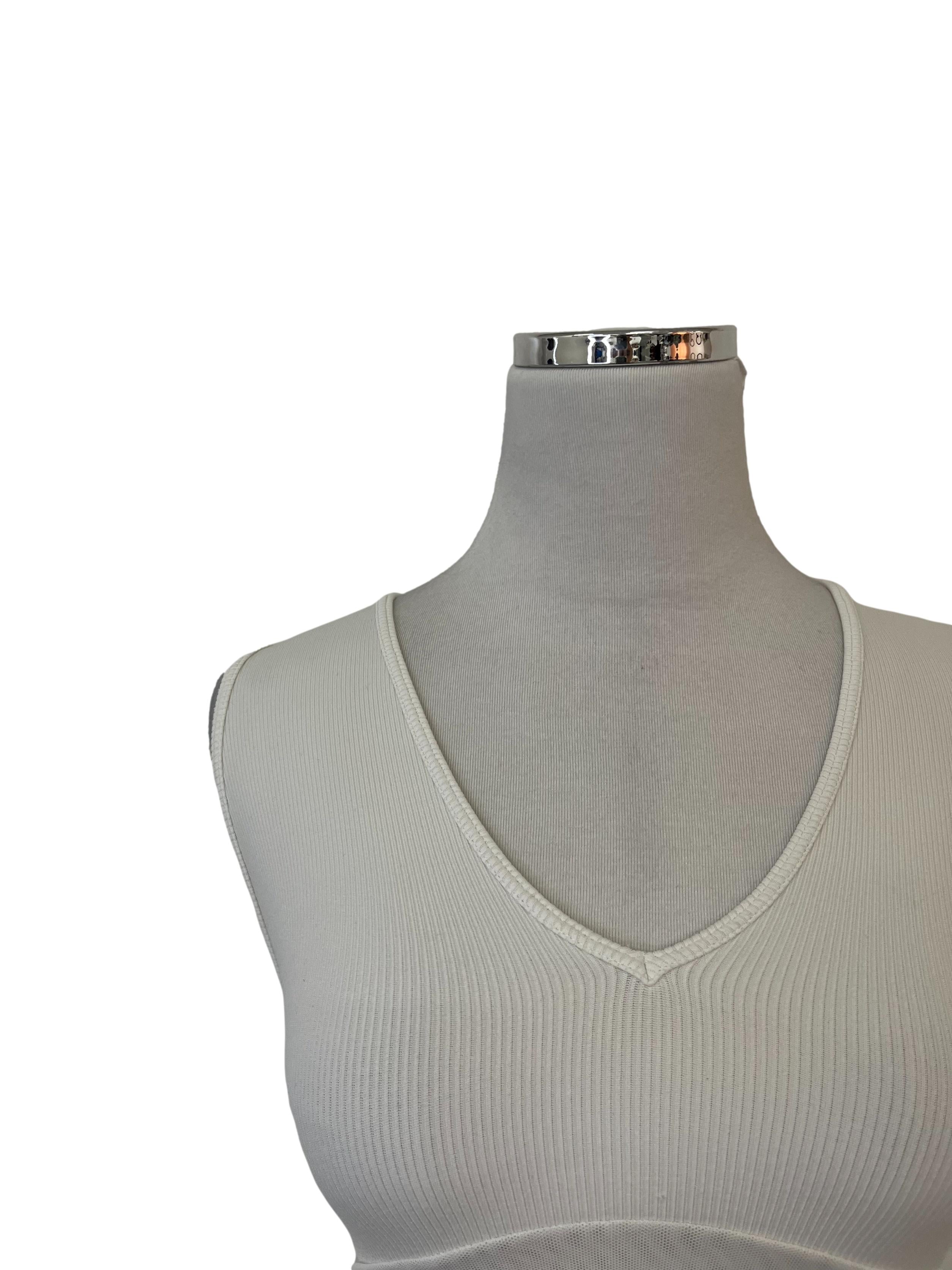 White Ribbed V-neck Crop Top