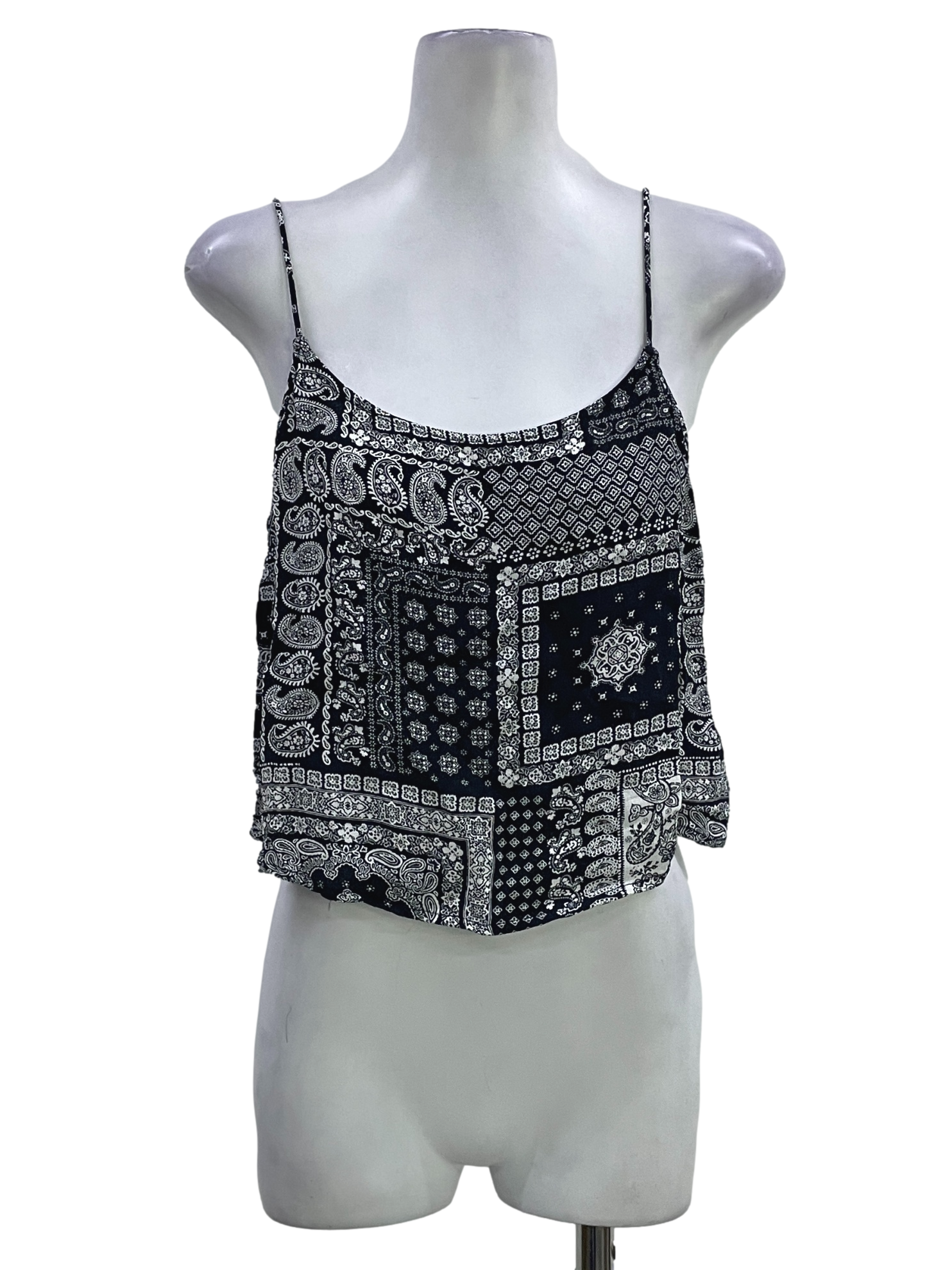 Charcoal Black Paisley Print Sleeveless Top