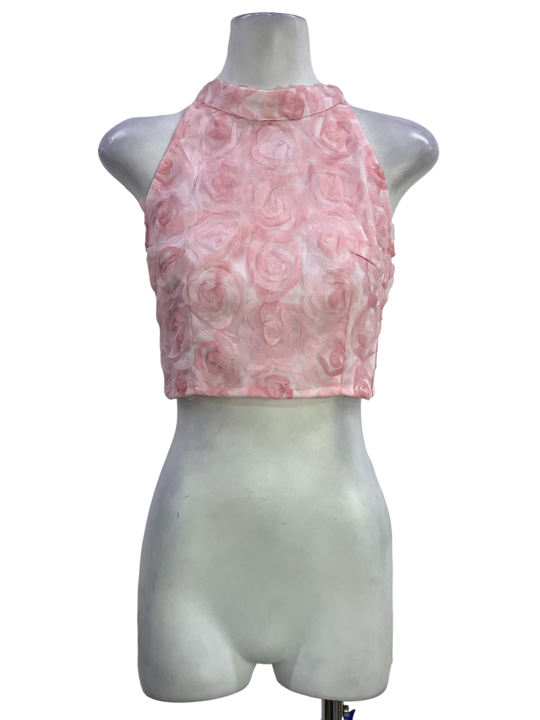 Pastel Pink Floral Patches High Neck Sleeveless Top