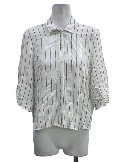 White And Black Stripes 3/4 Sleeve Shirt
