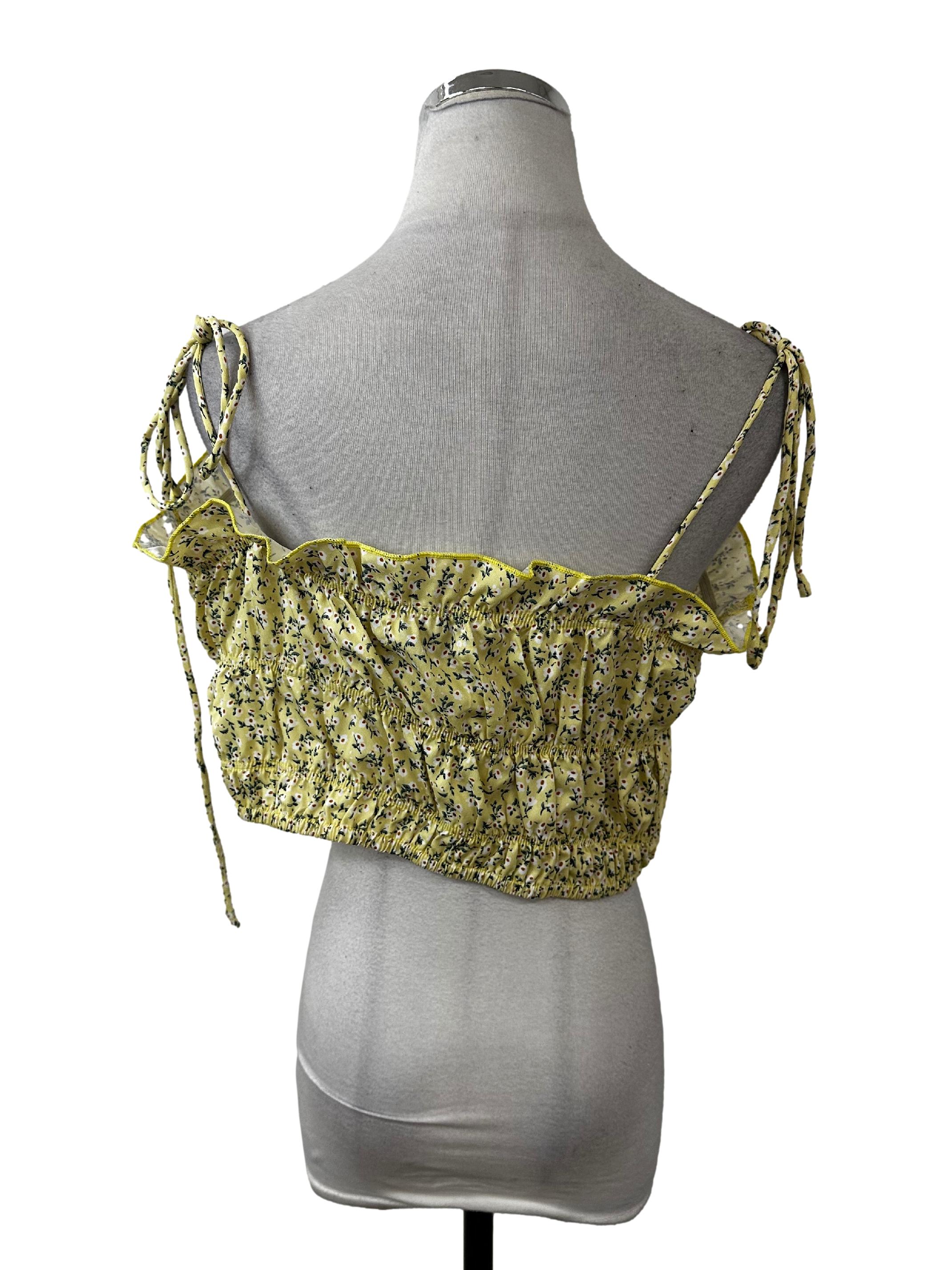 Yellow Floral Scrunch Top