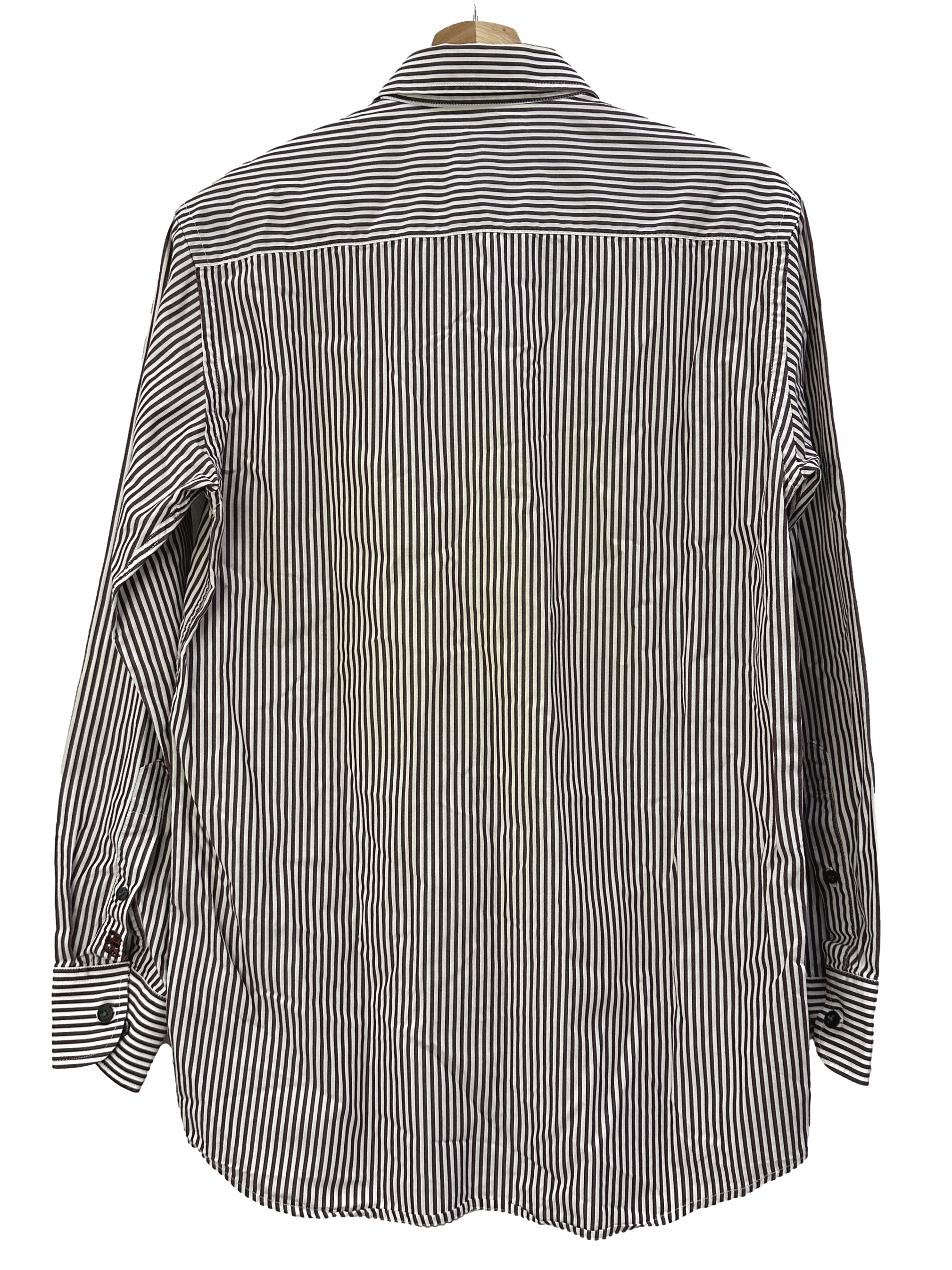 Brown & White Striped Semi Fit Button Up Shirt