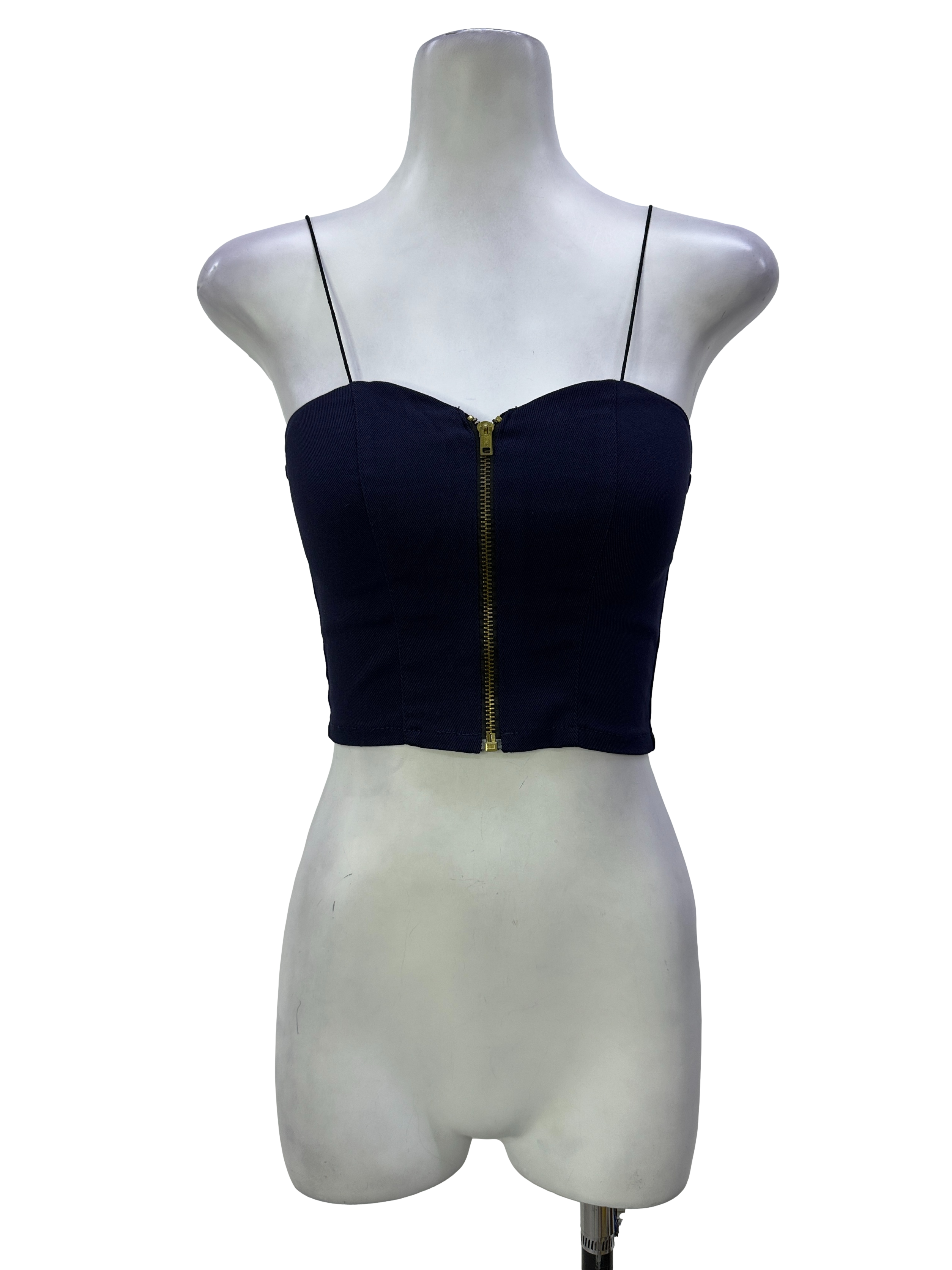 Dark Blue Zip Up Corset Style Crop Top