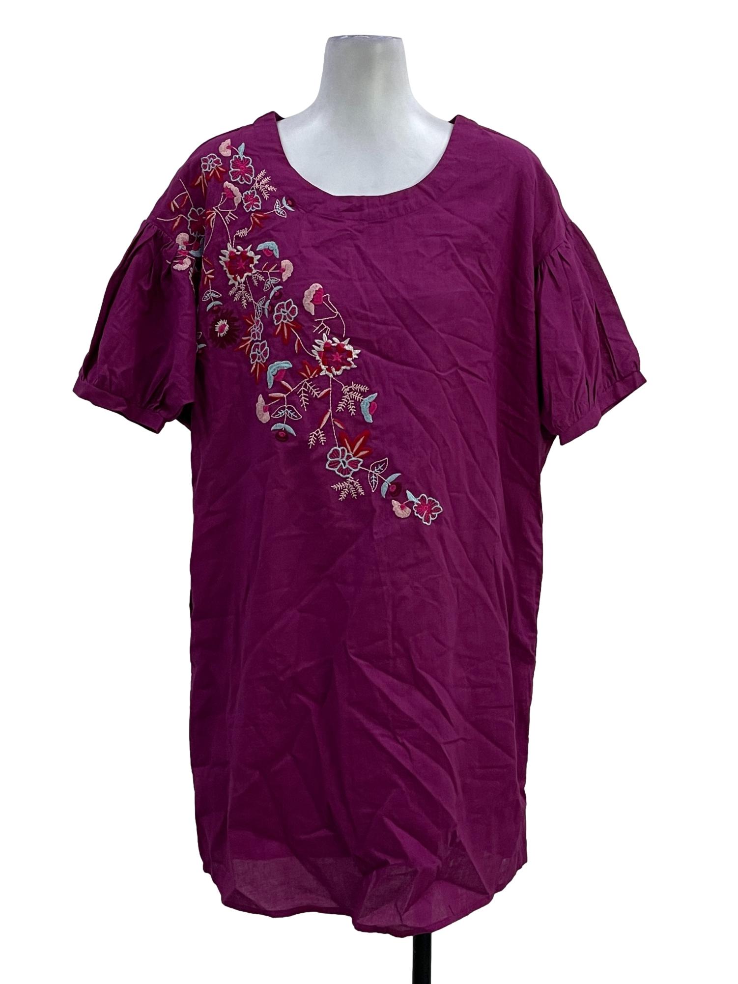 Grape Purple Floral Embroided Tunic Dress
