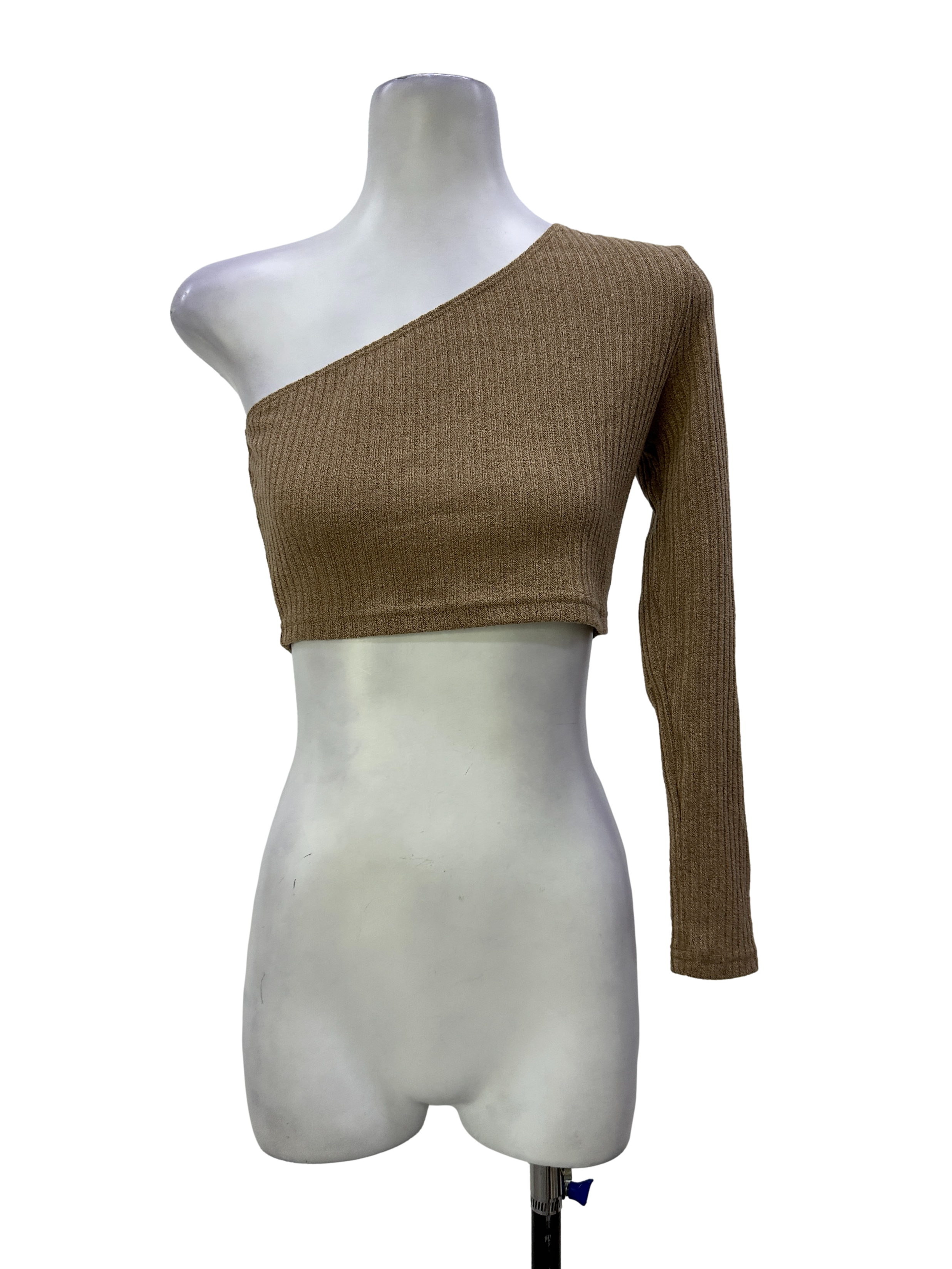 Brown Asymmetrical One Shoulder Crop Top