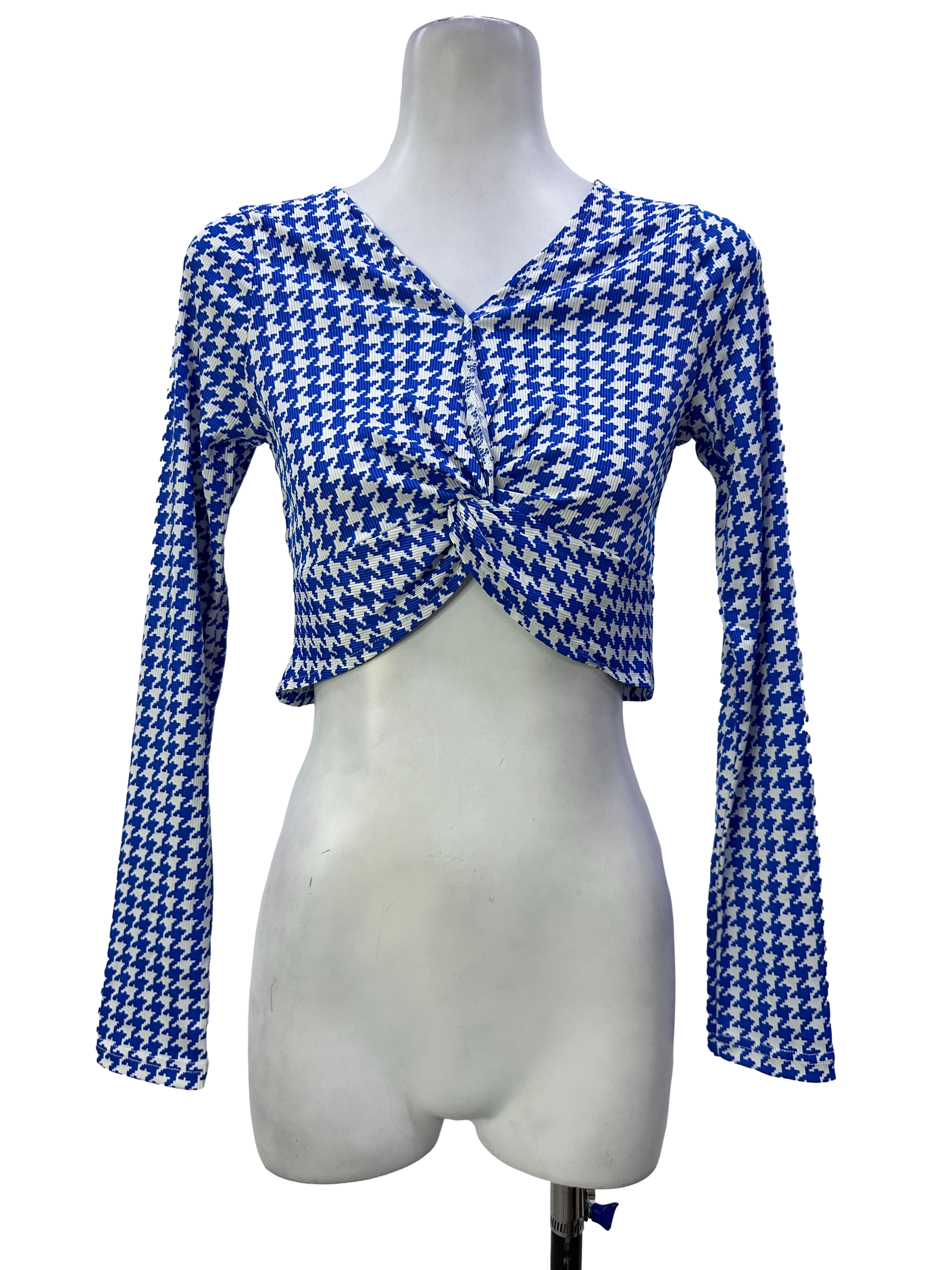 Blue & White Houndstooth Crop Top