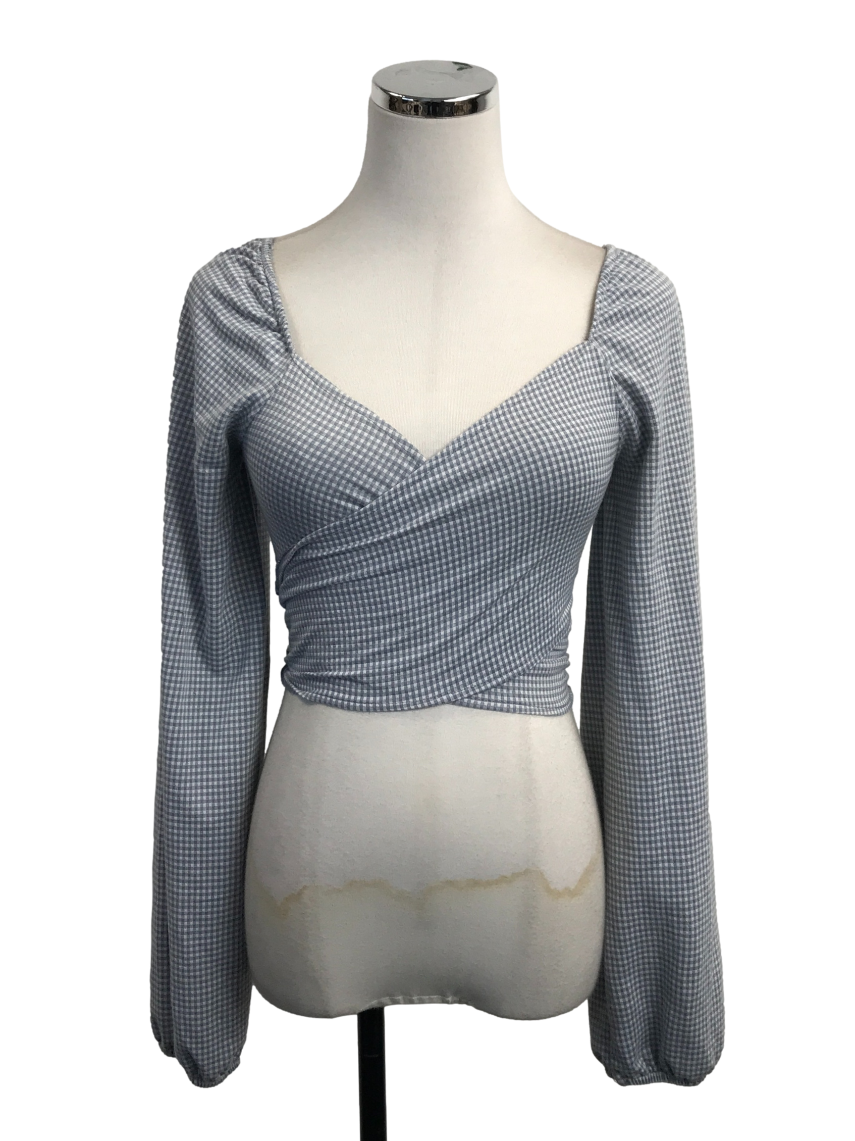 Light Grey Plaid Wrap Crop Top