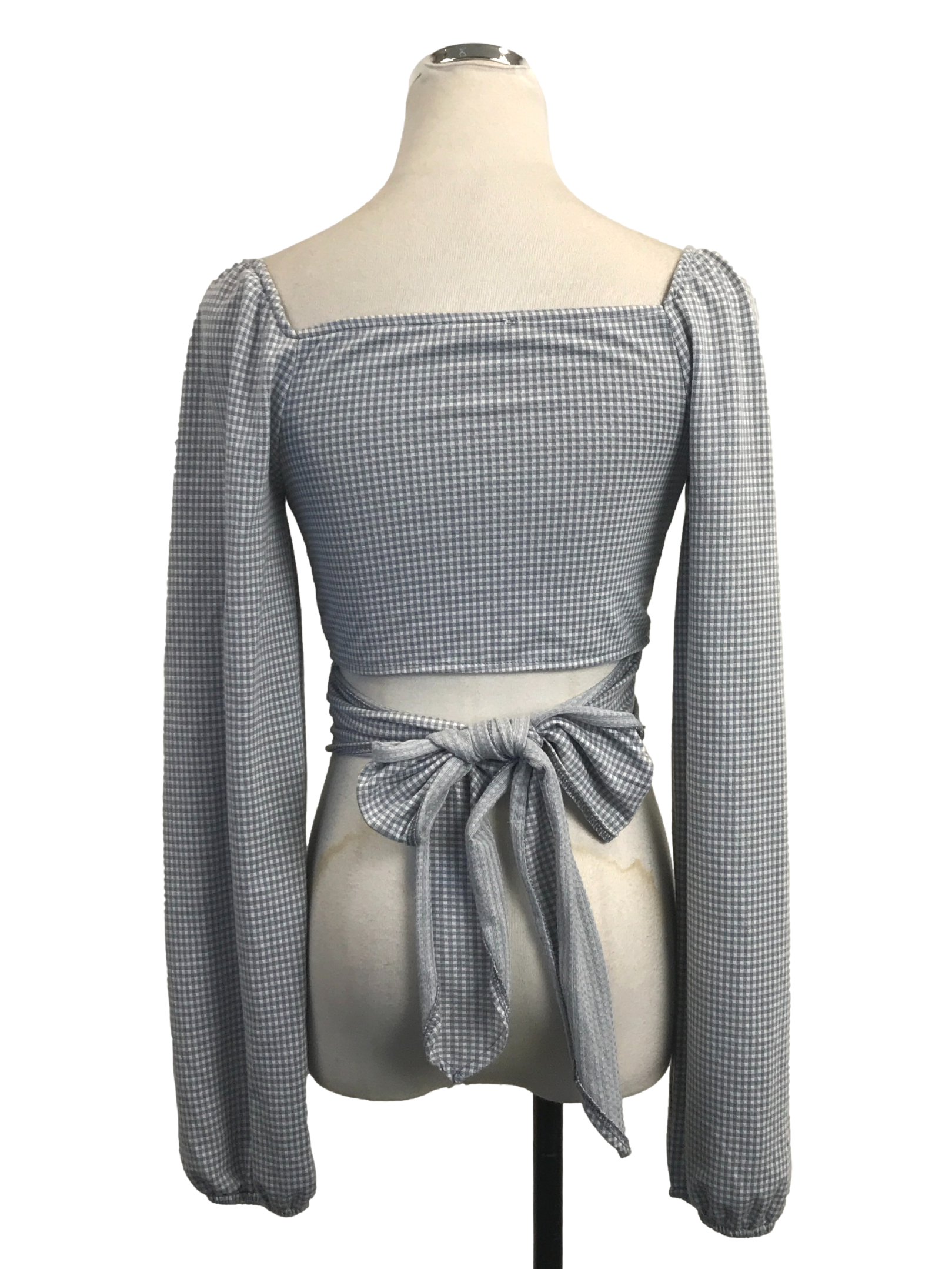 Light Grey Plaid Wrap Crop Top