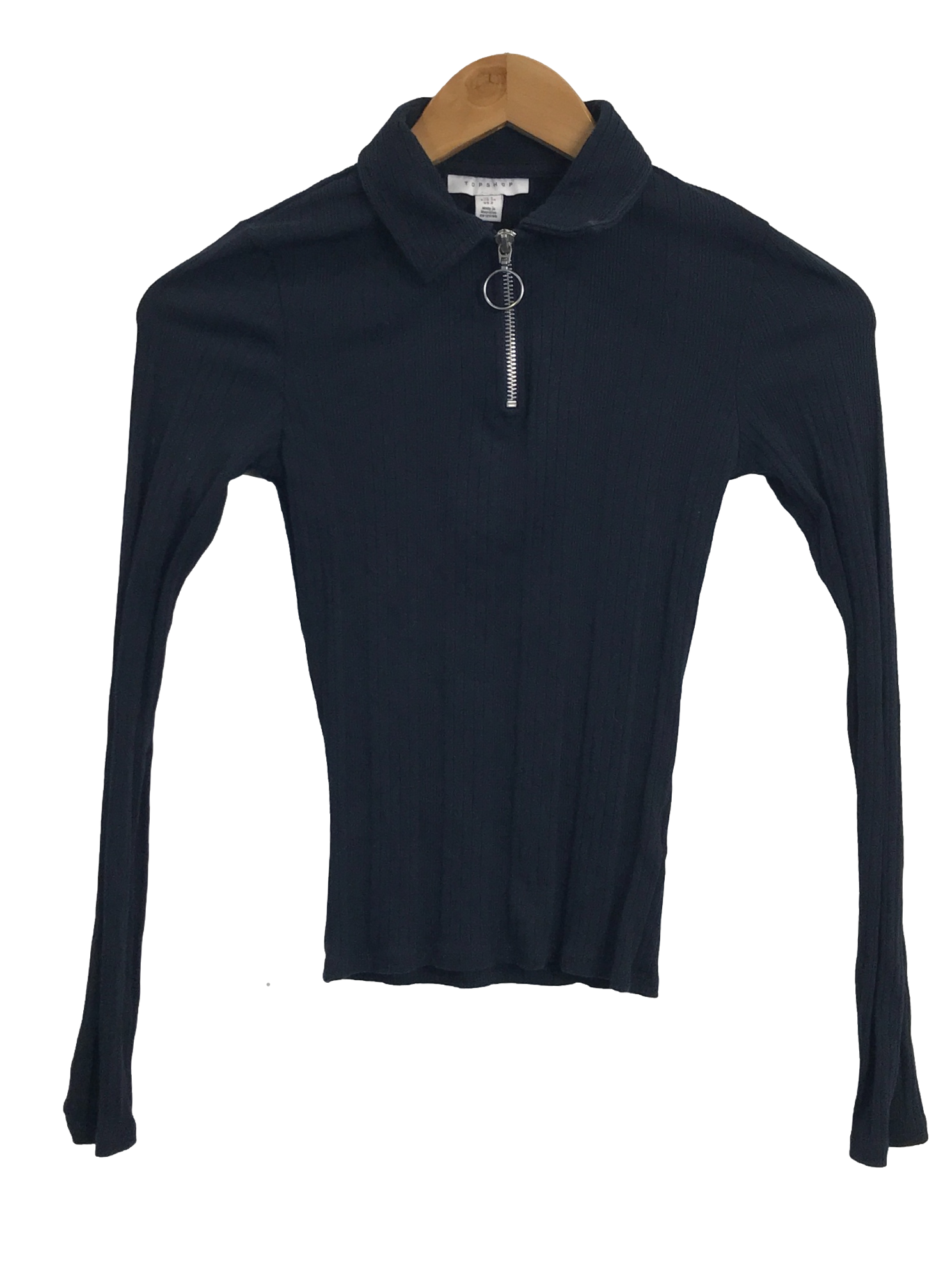 Navy Blue Long Sleeve Zip Polo Top