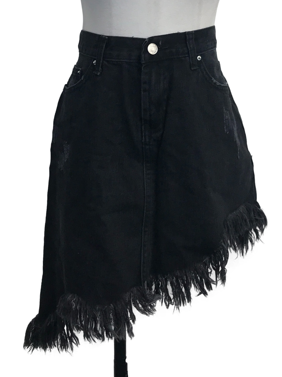 Spider Black Raw Hem Denim Mini Skirt