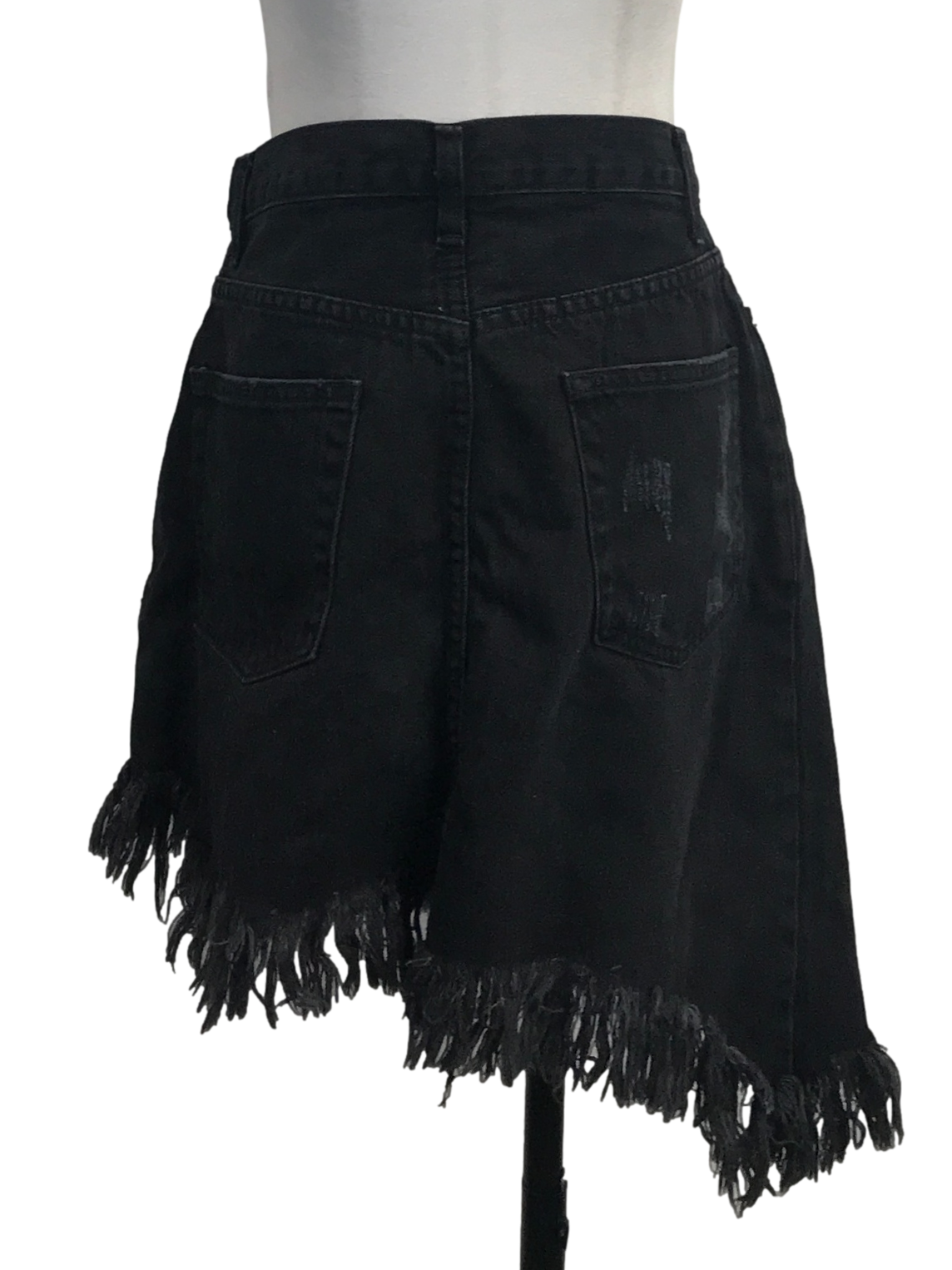 Spider Black Raw Hem Denim Mini Skirt